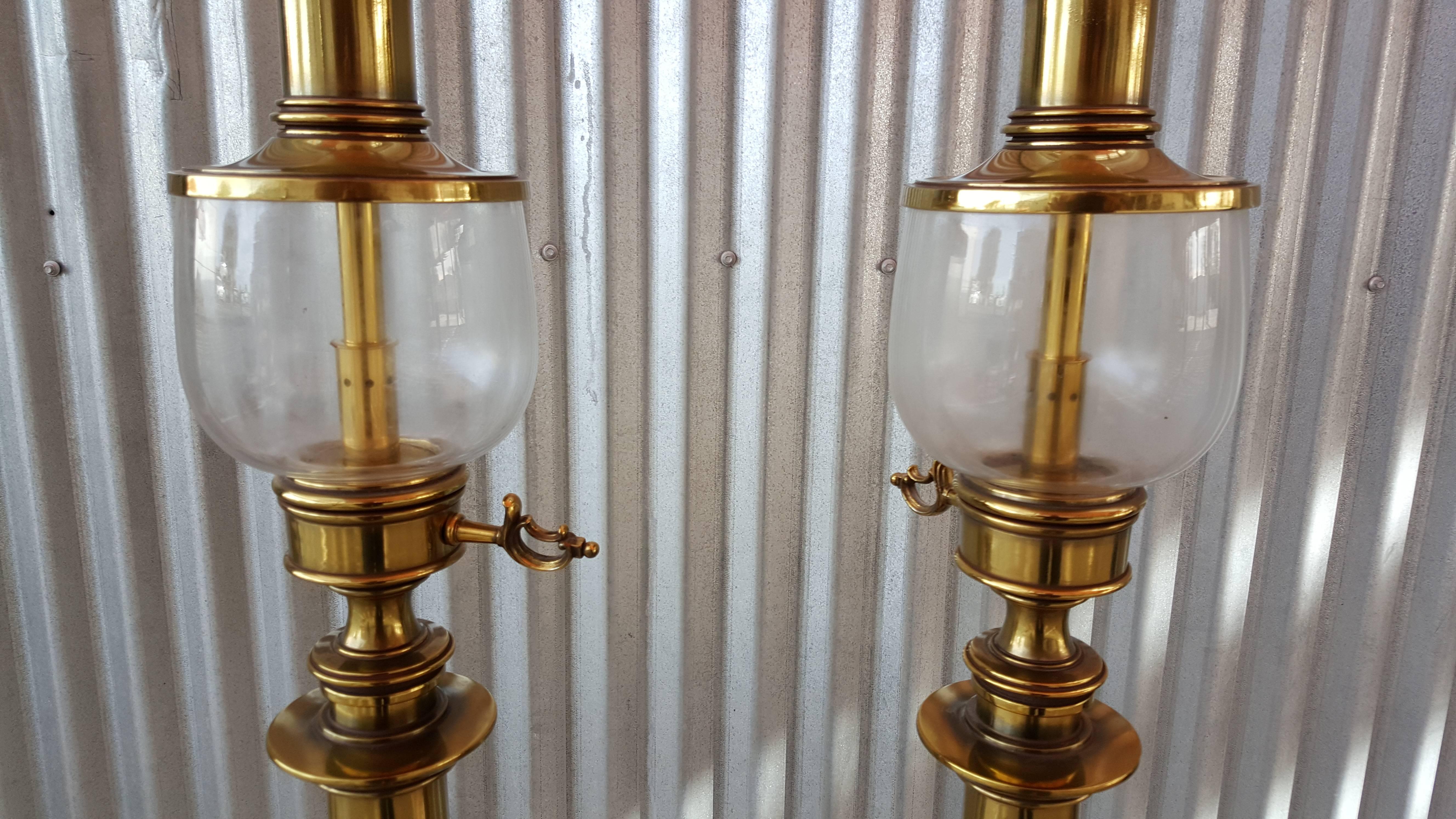 Stiffel Brass and Glass Table Lamps In Excellent Condition For Sale In Fulton, CA