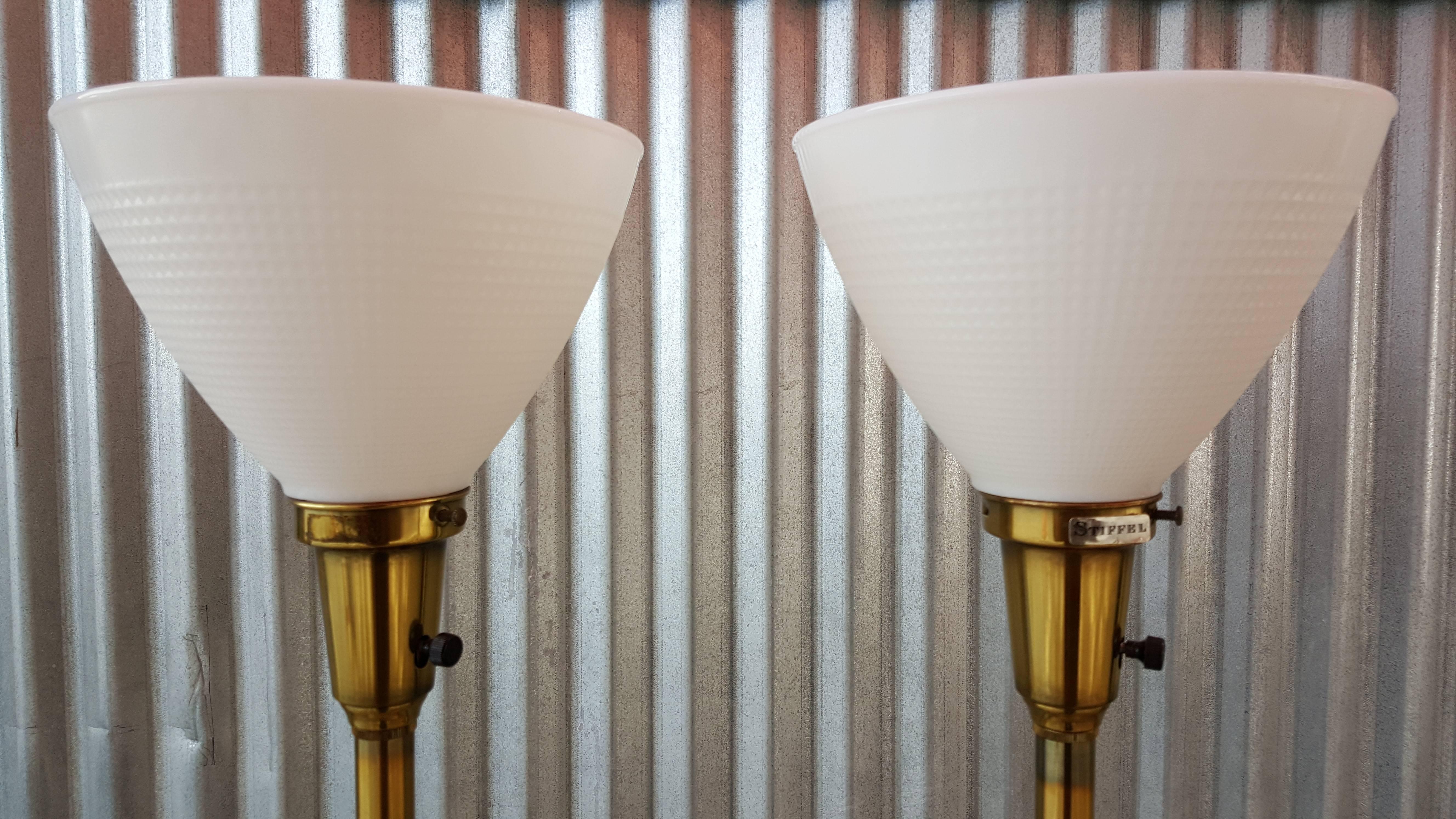 20th Century Stiffel Brass and Glass Table Lamps For Sale