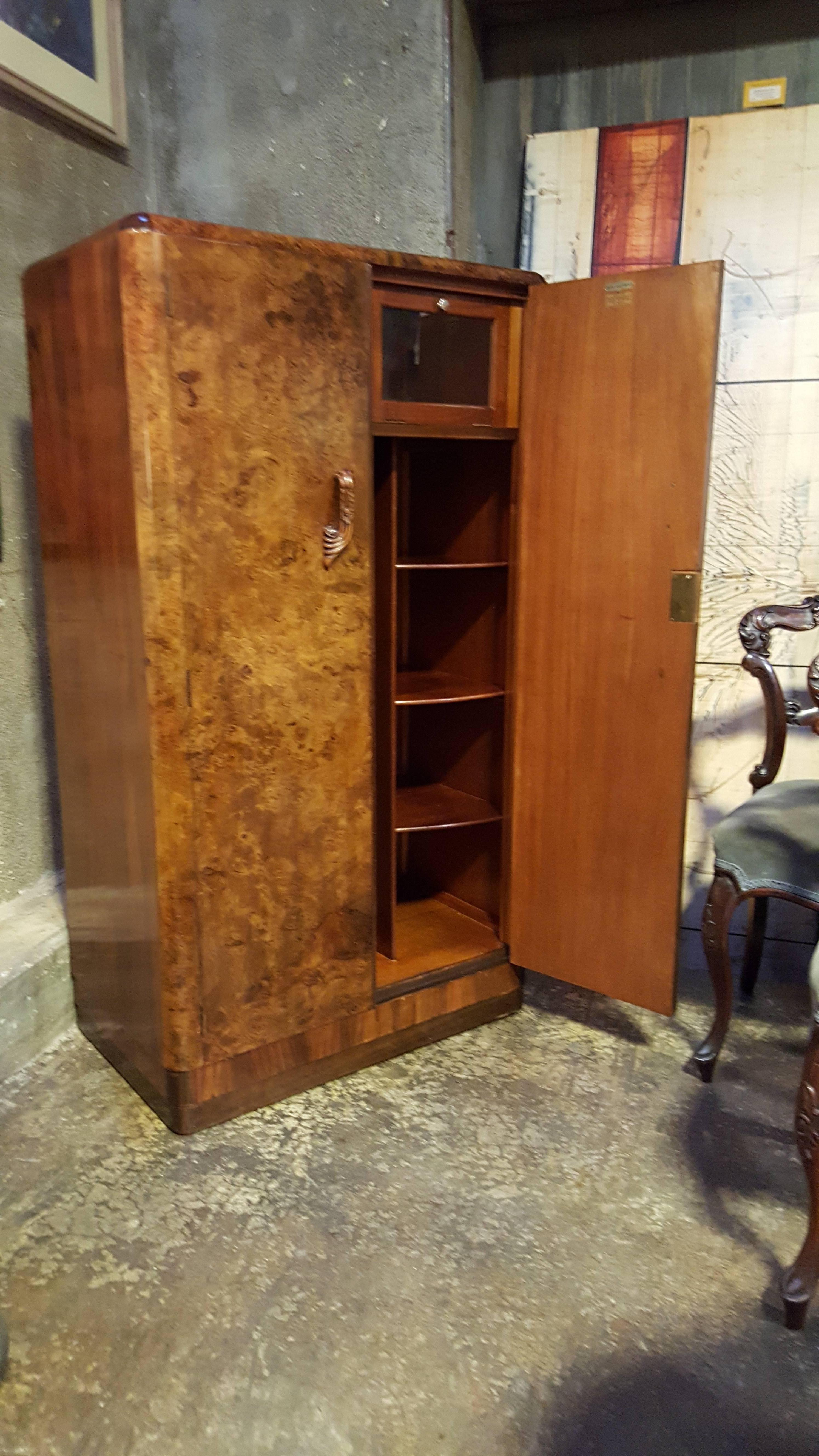 Burl Walnut Fitted Butlers Cabinet by Palatial Furniture For Sale 3