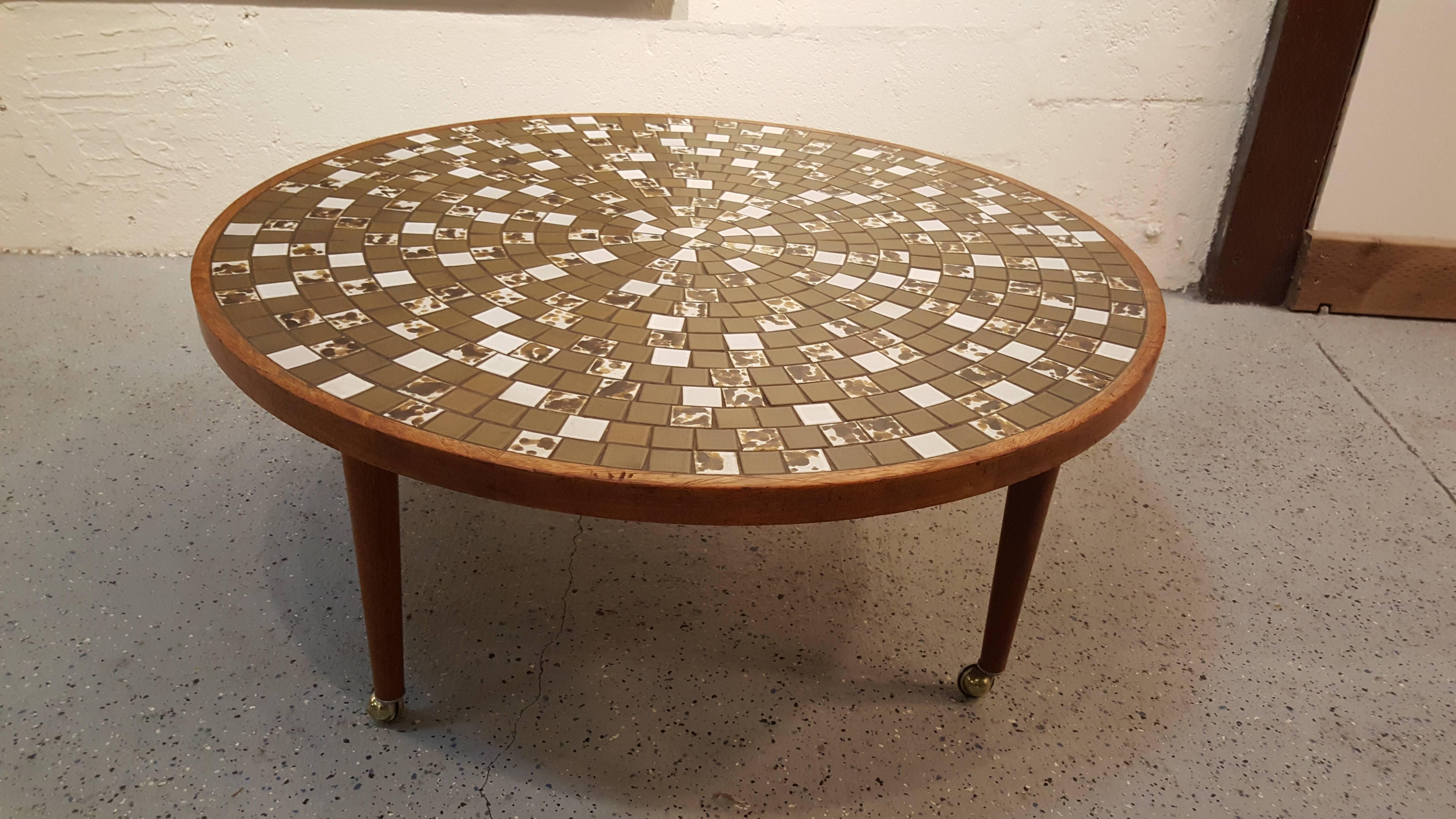 Walnut Circular Mosaic Tile Coffee Table by Gordon and Jane Martz For Sale