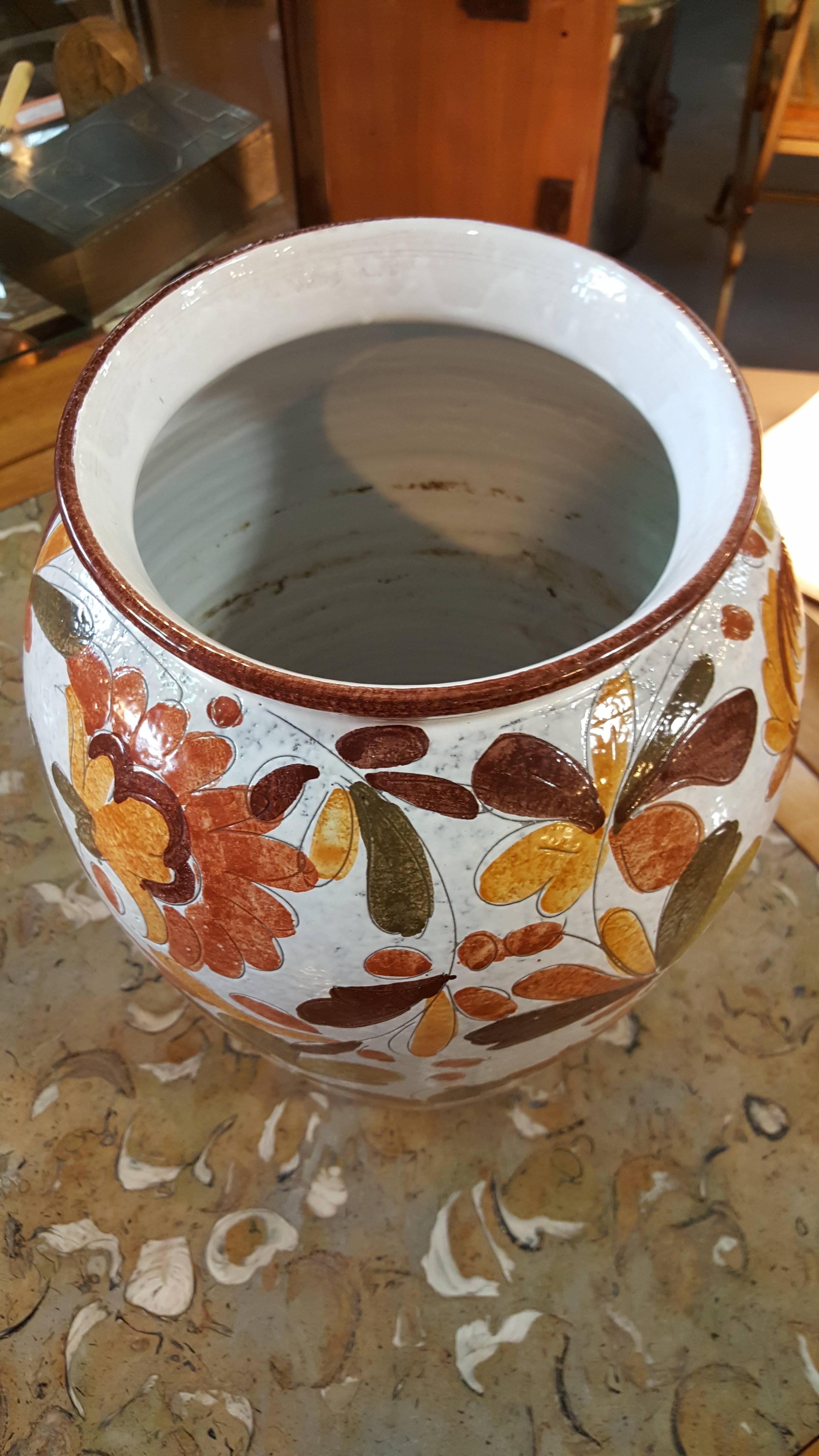Hand-Crafted Large Hand-Painted Italian Ceramic Vase For Sale