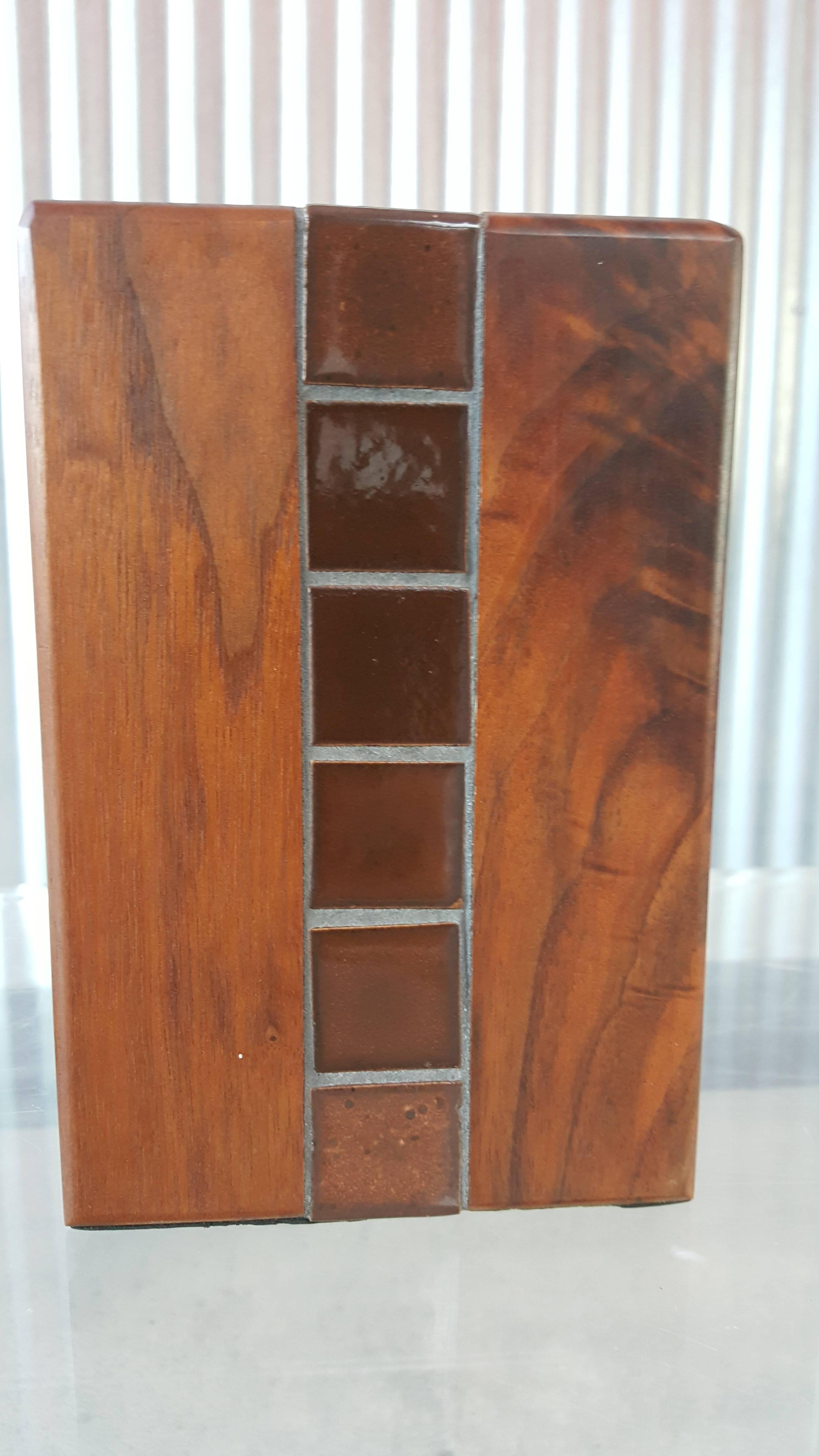 Mid-Century Modern Gordon Martz Walnut and Tile Bookends For Sale