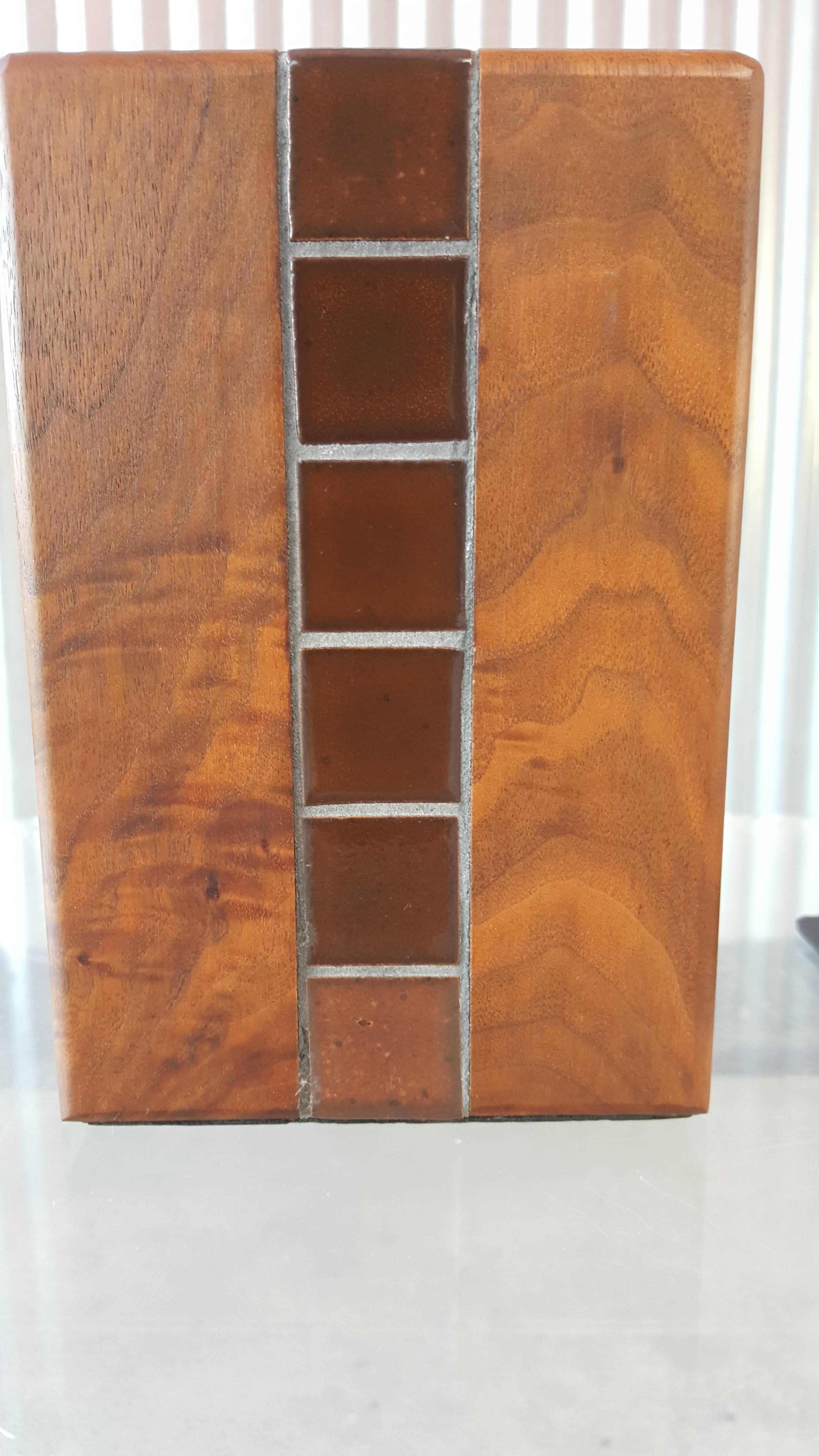 American Gordon Martz Walnut and Tile Bookends For Sale