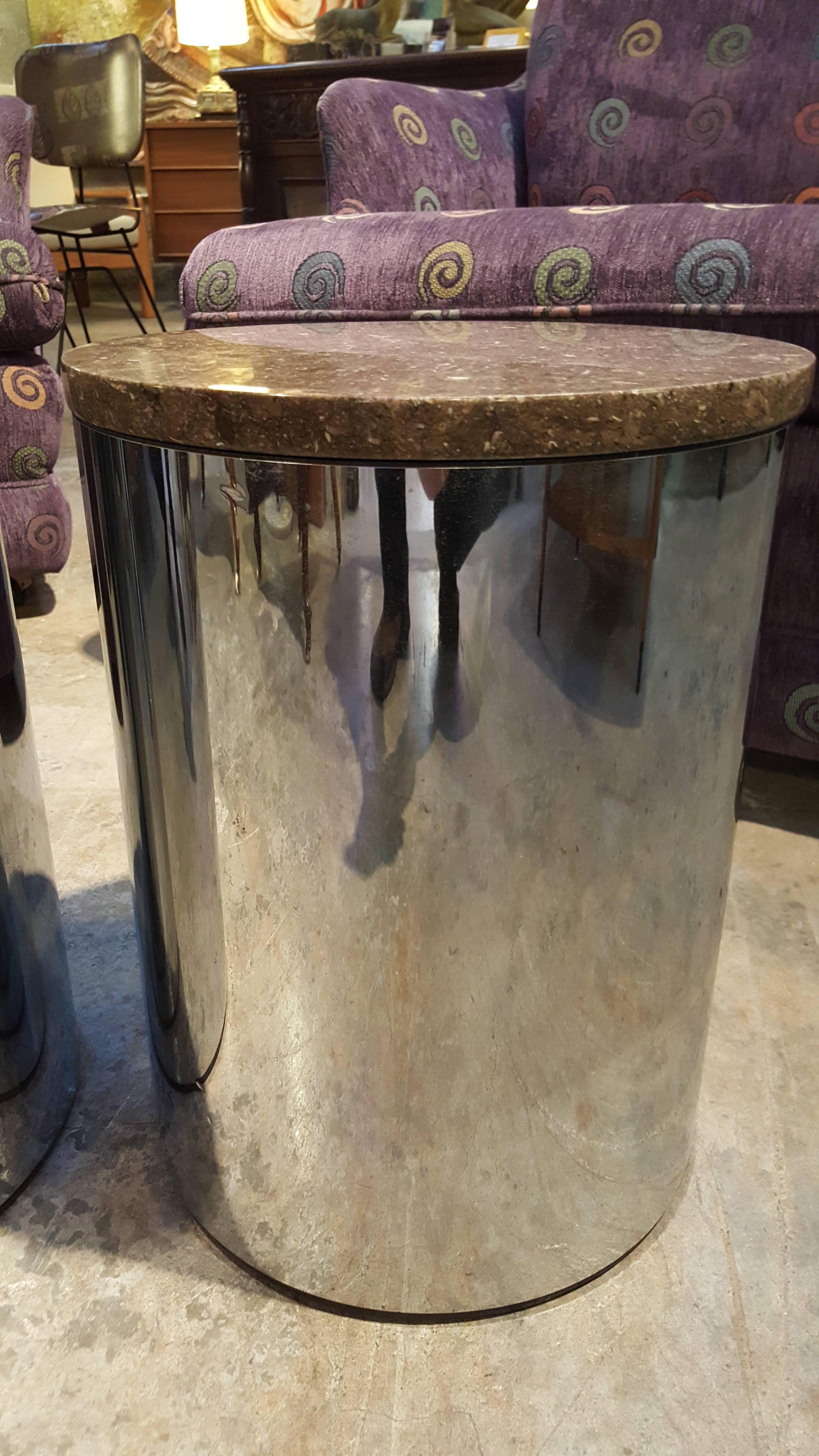 Mid-Century Modern Paul Mayen Marble and Chrome End Table, Stool or Pedestal
