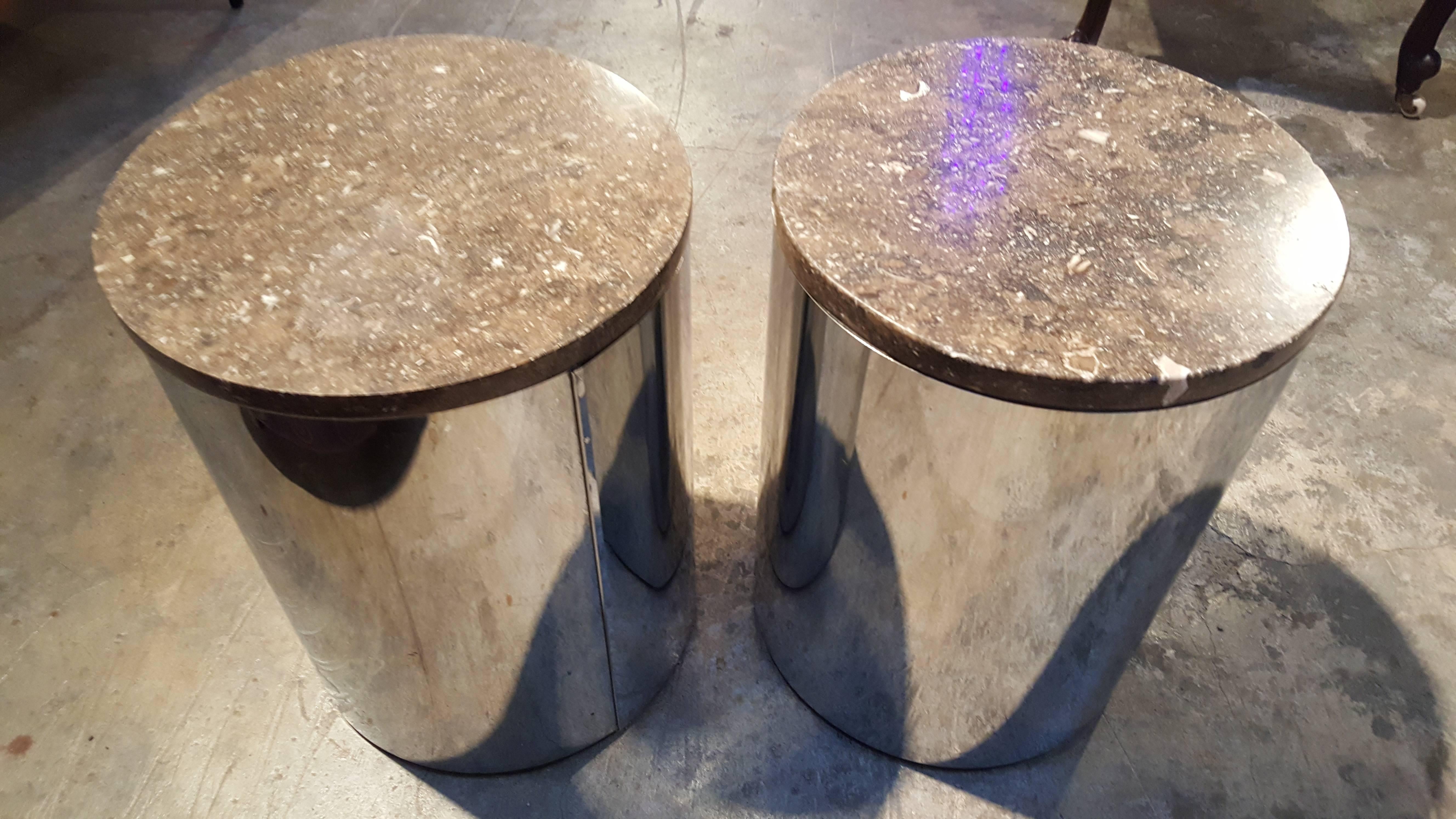 American Paul Mayen Marble and Chrome End Table, Stool or Pedestal