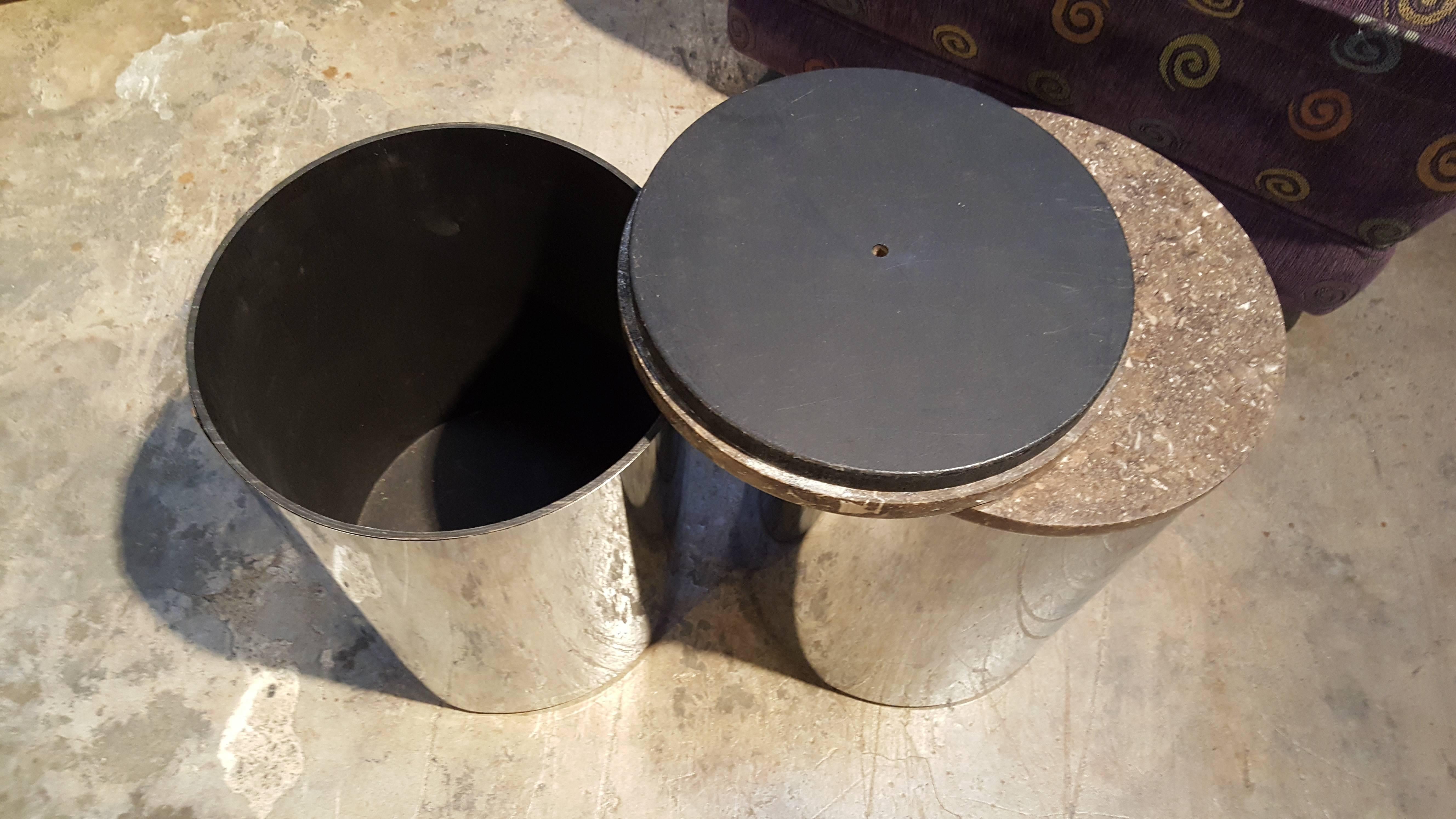 Paul Mayen Marble and Chrome End Table, Stool or Pedestal In Good Condition In Fulton, CA