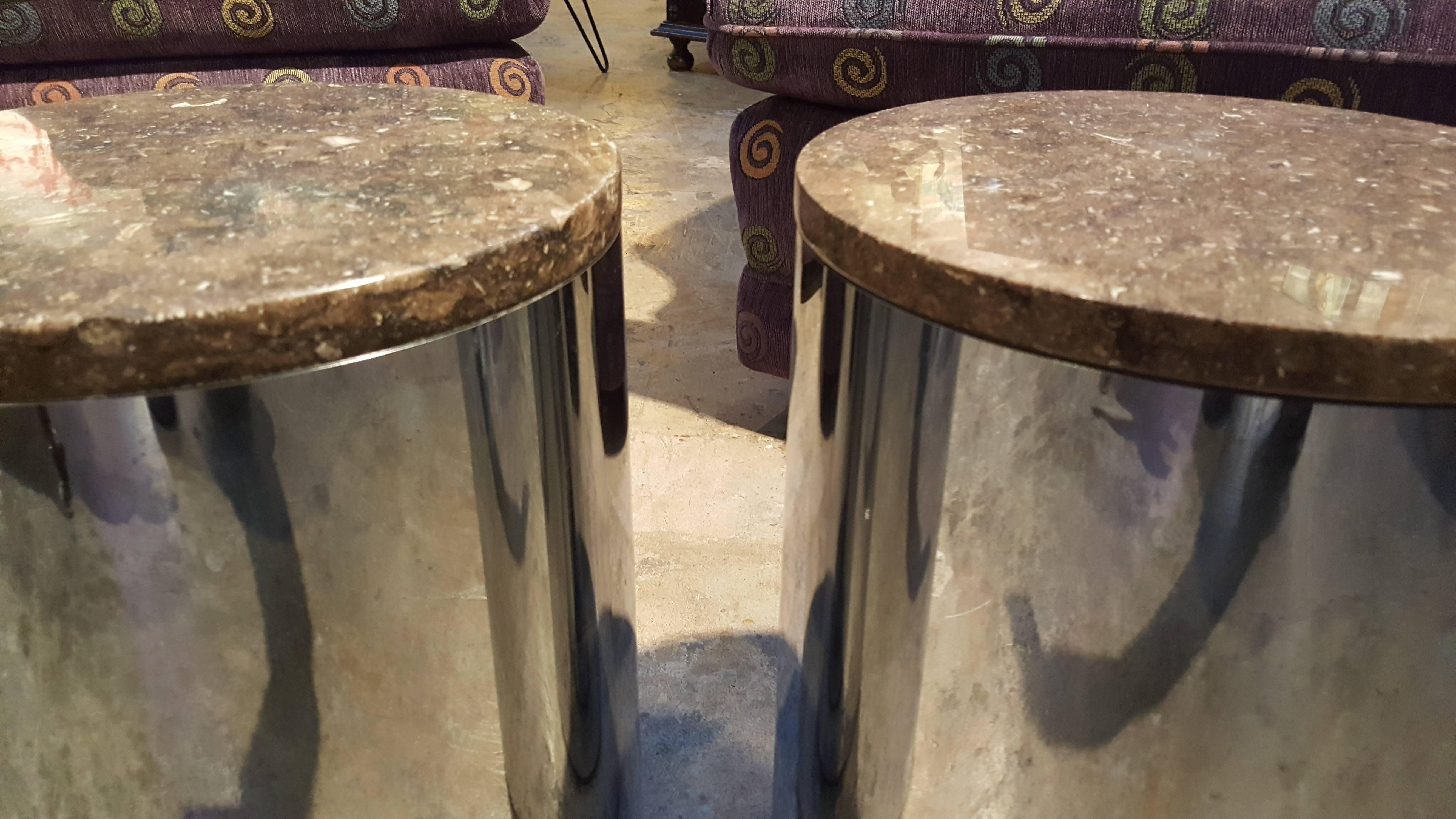 Late 20th Century Paul Mayen Marble and Chrome End Table, Stool or Pedestal