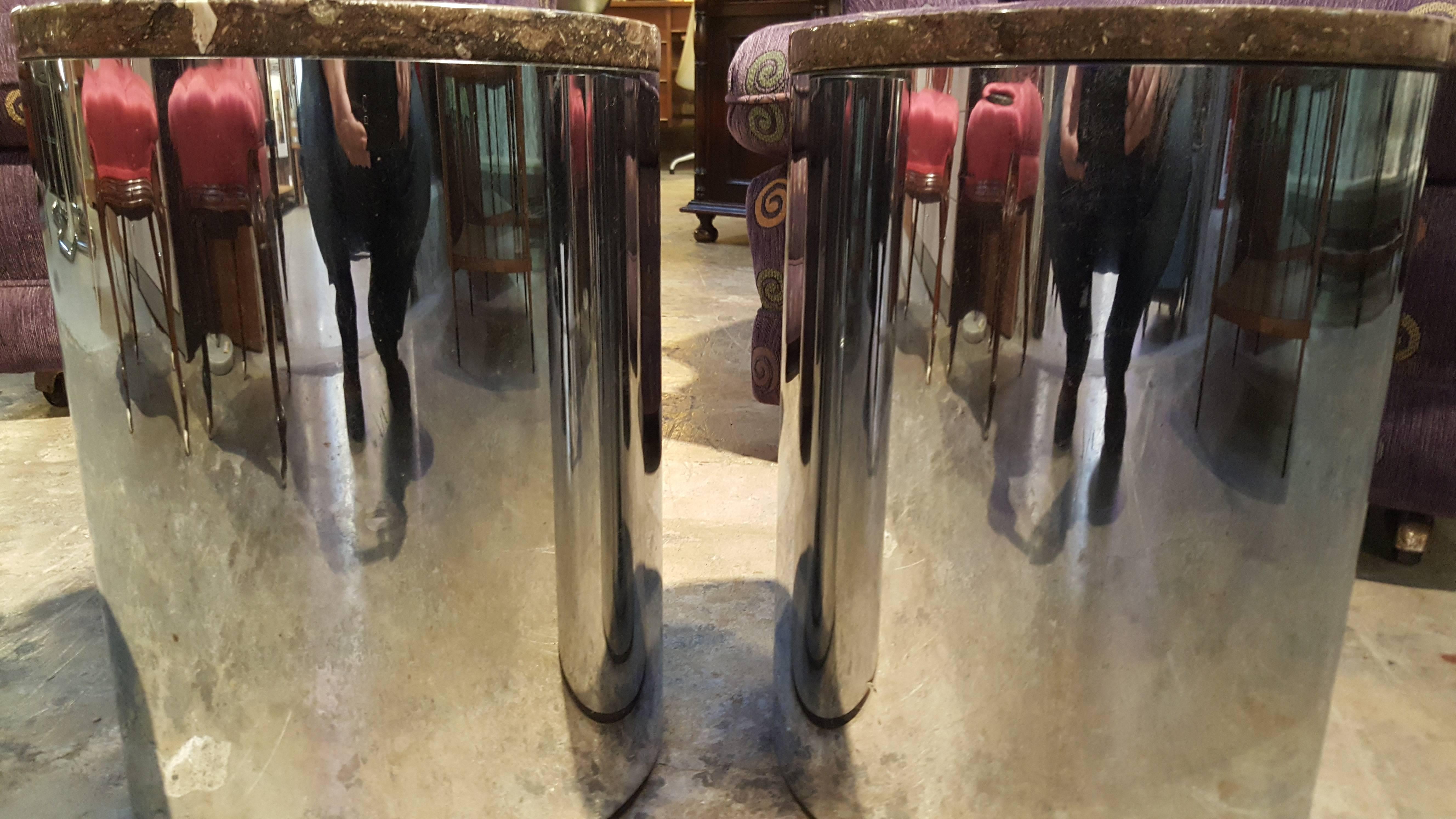 Paul Mayen Marble and Chrome End Table, Stool or Pedestal 2