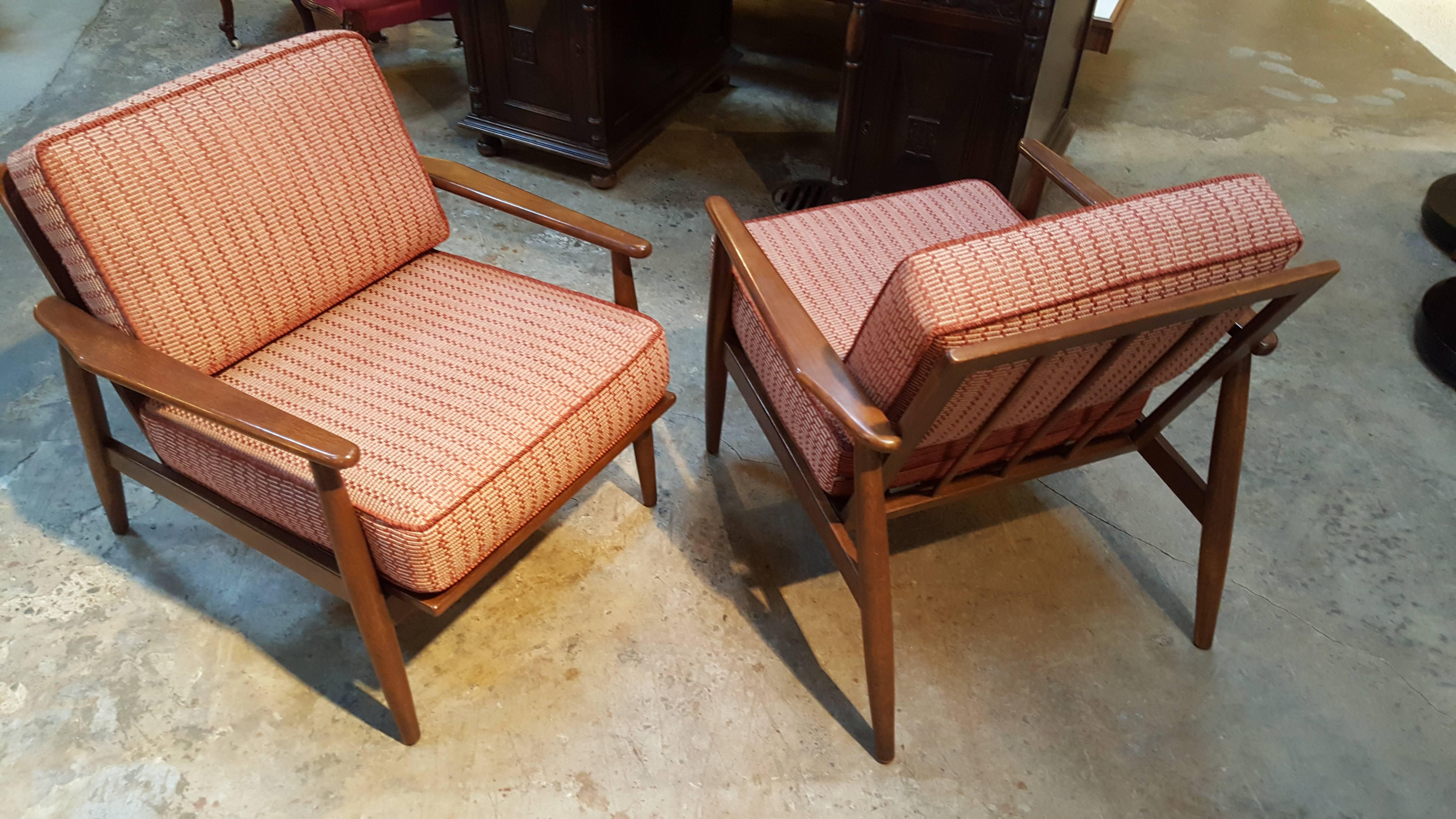 Walnut Danish Modern Style Lounge Chairs by Theodore Baumritter