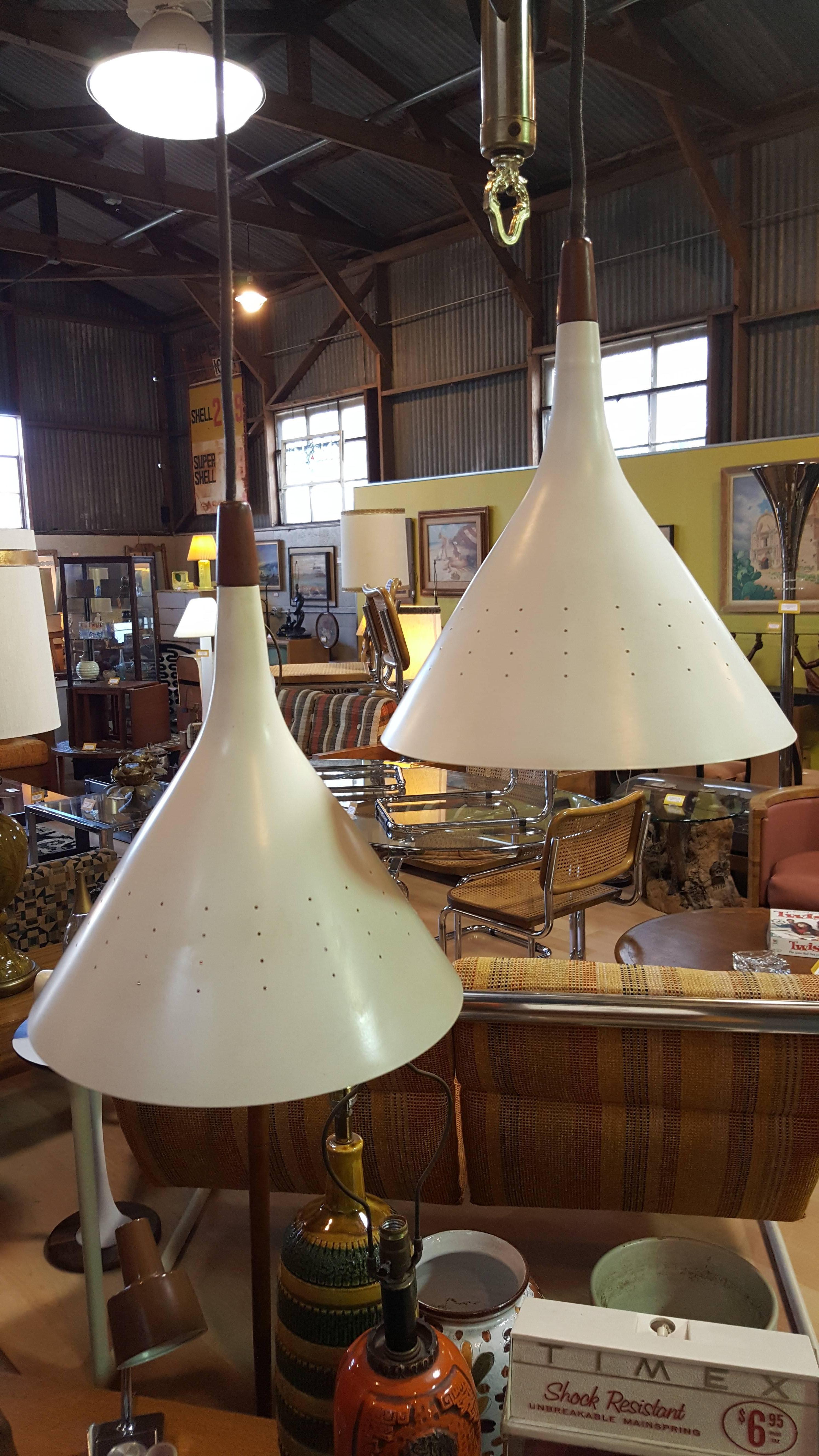 Perforated Metal Cone Pendant Lights In Excellent Condition In Fulton, CA