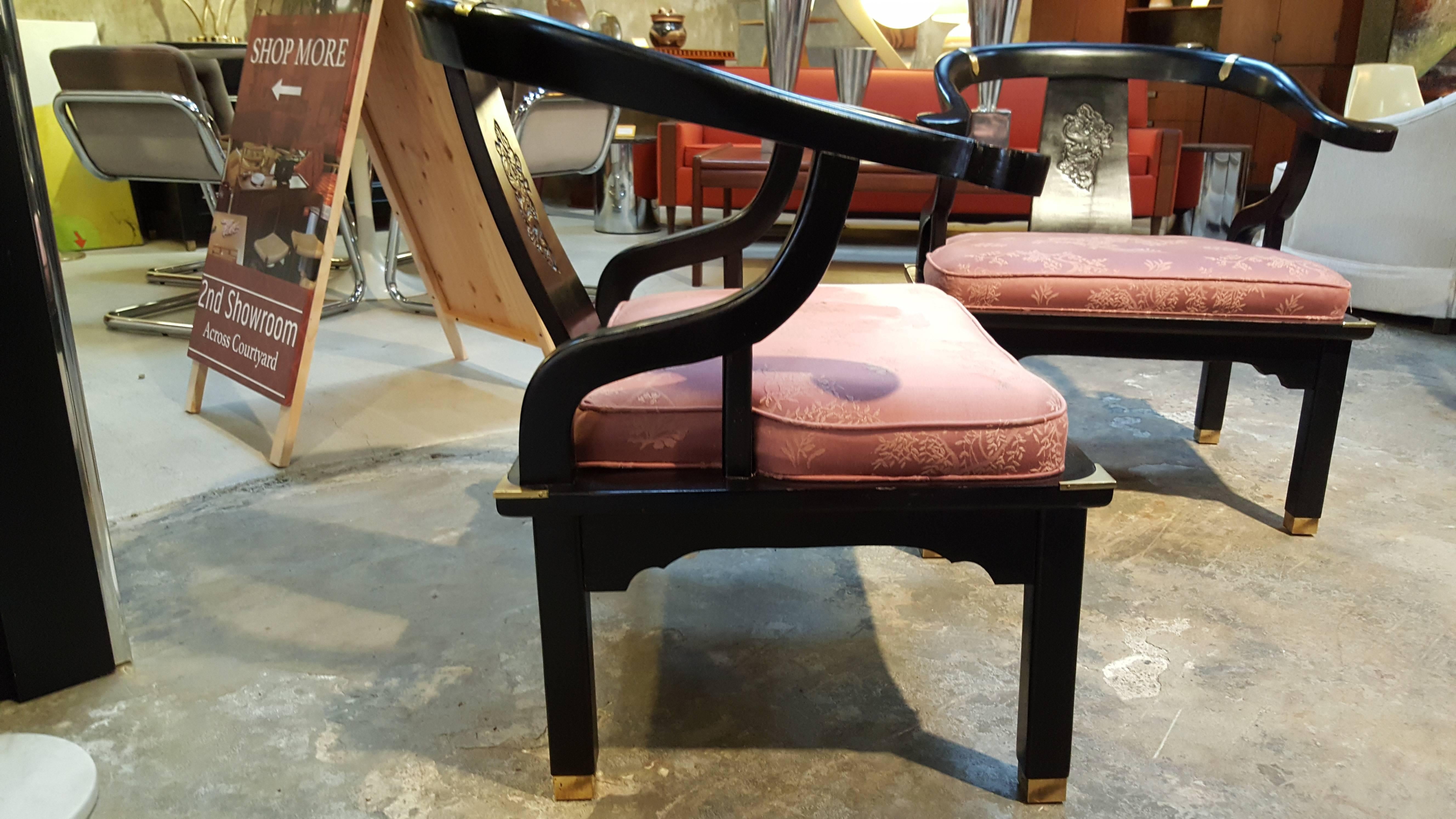 Black Lacquer Ming Style Chairs manner of James Mont 1
