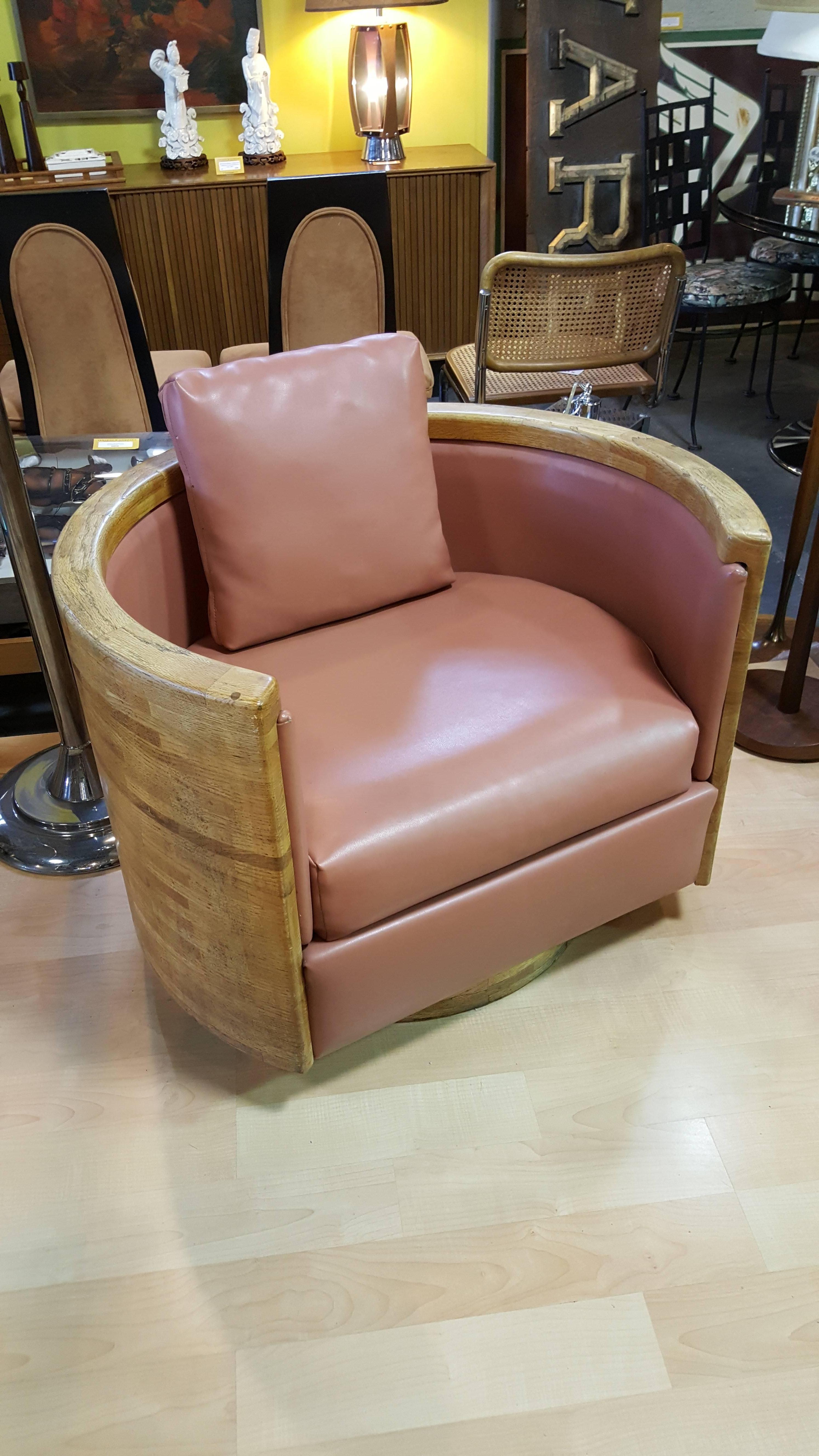 Butcher-Block Swivel Lounge Chair For Sale 3