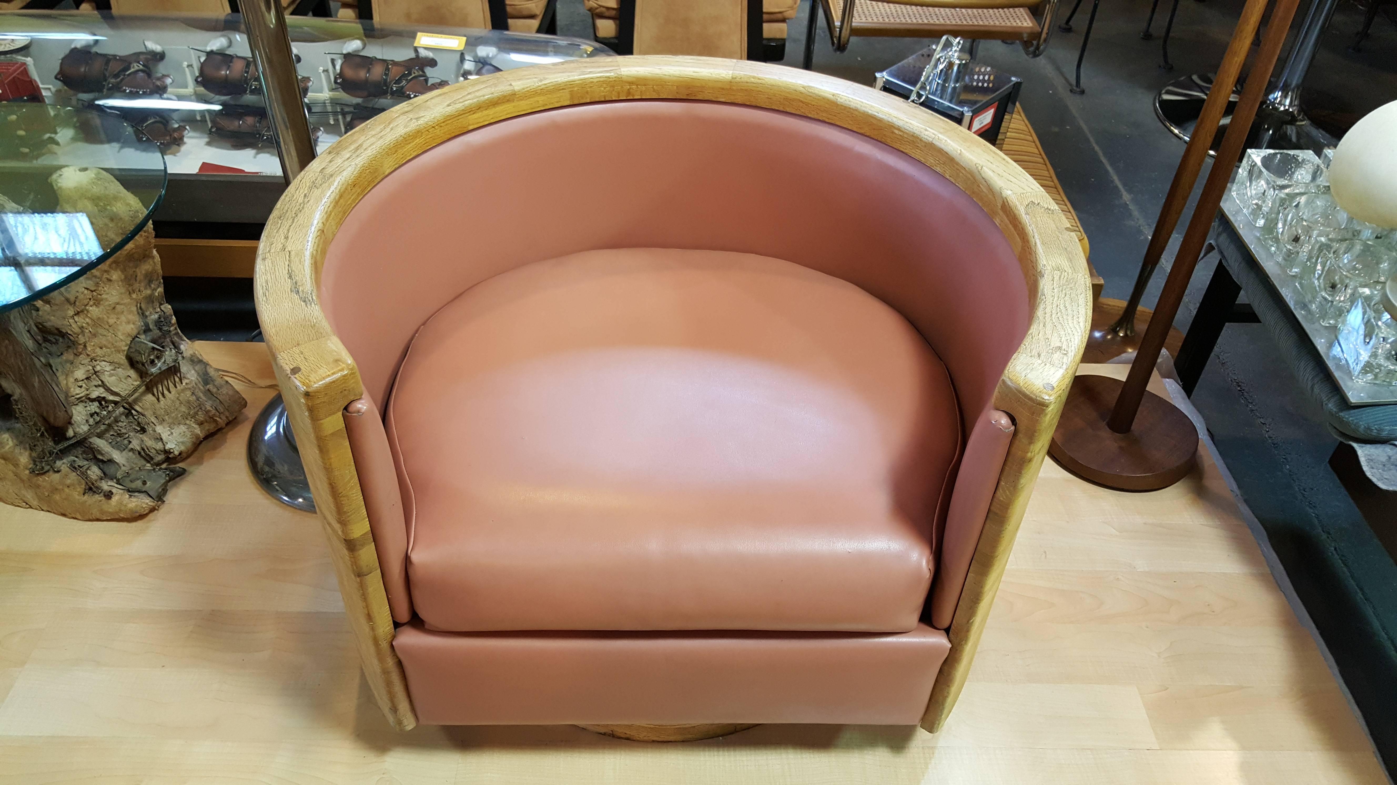Butcher-Block Swivel Lounge Chair For Sale 2