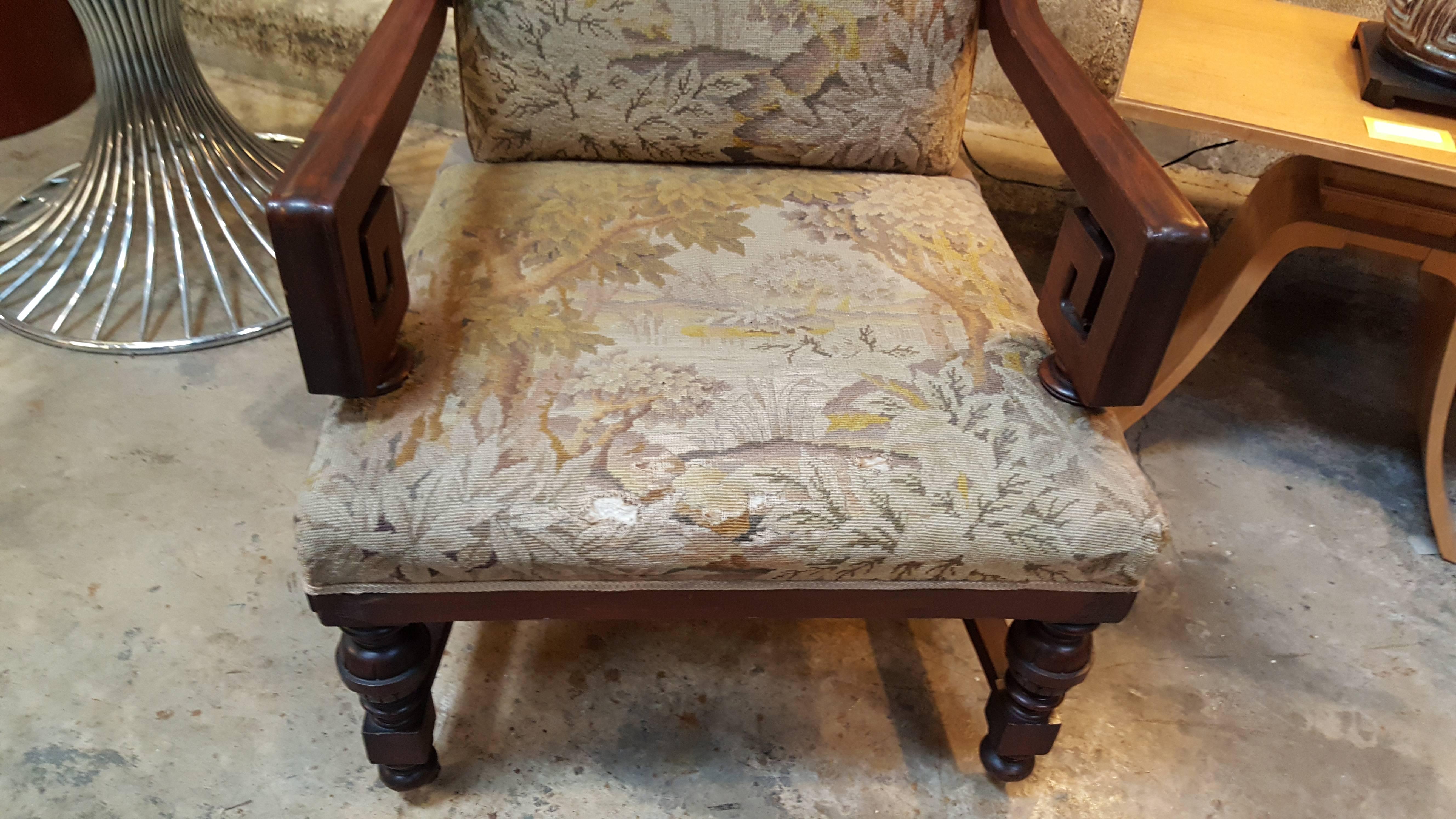 American Large-Scale Armchair Chair with Tapestry Upholstery For Sale