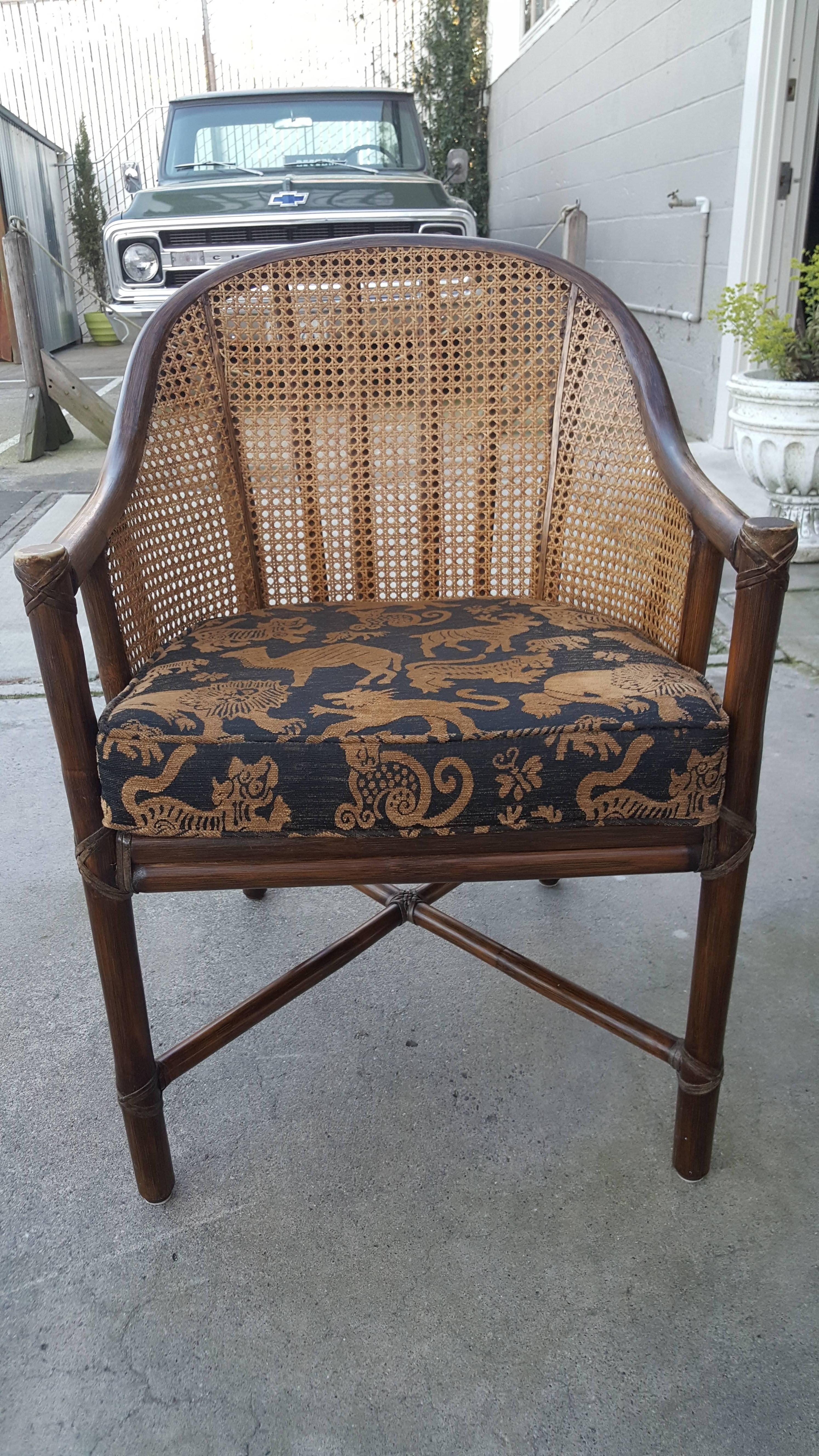 Late 20th Century Pair of McGuire Rattan Armchairs