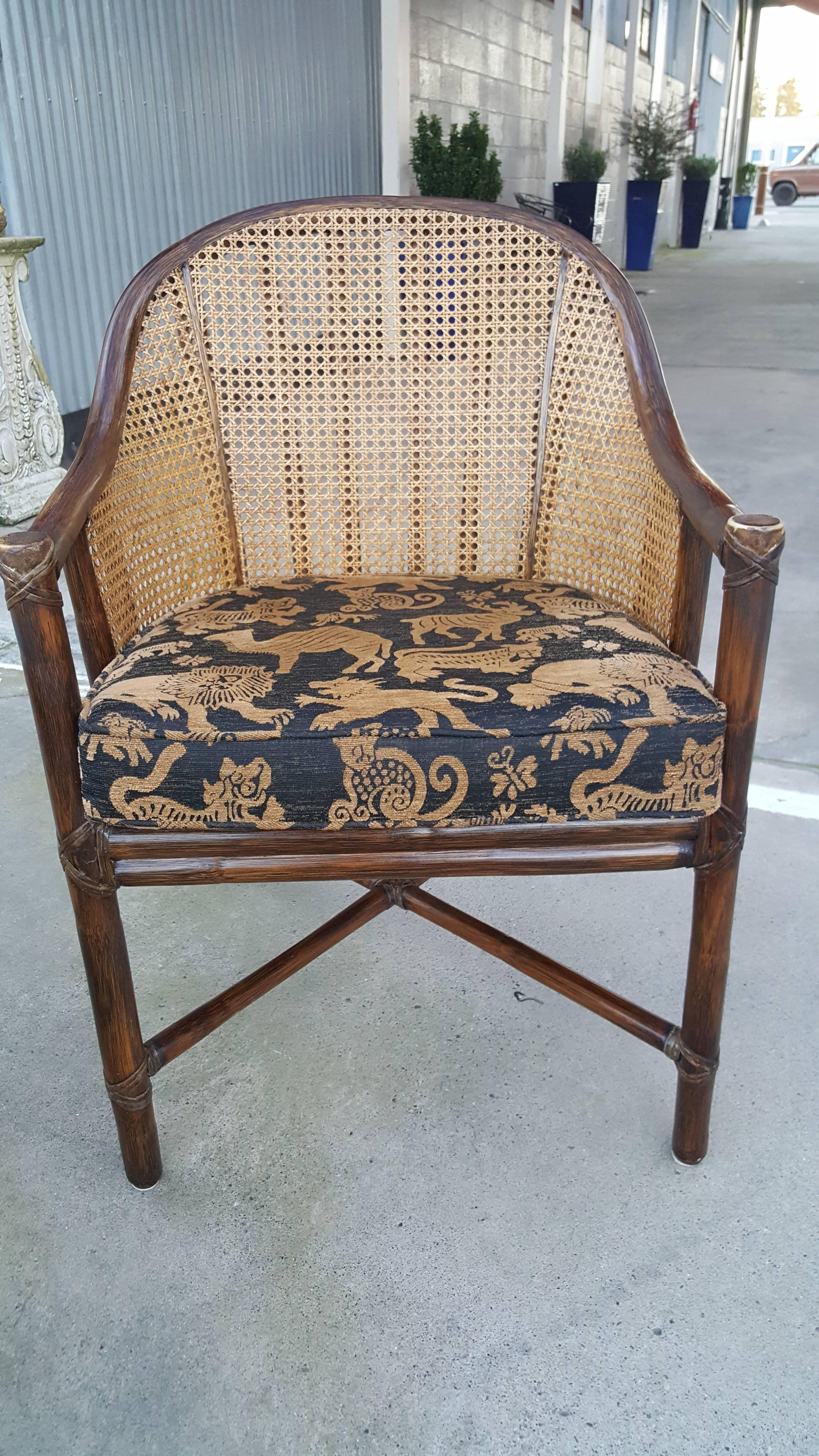 Cane Pair of McGuire Rattan Armchairs