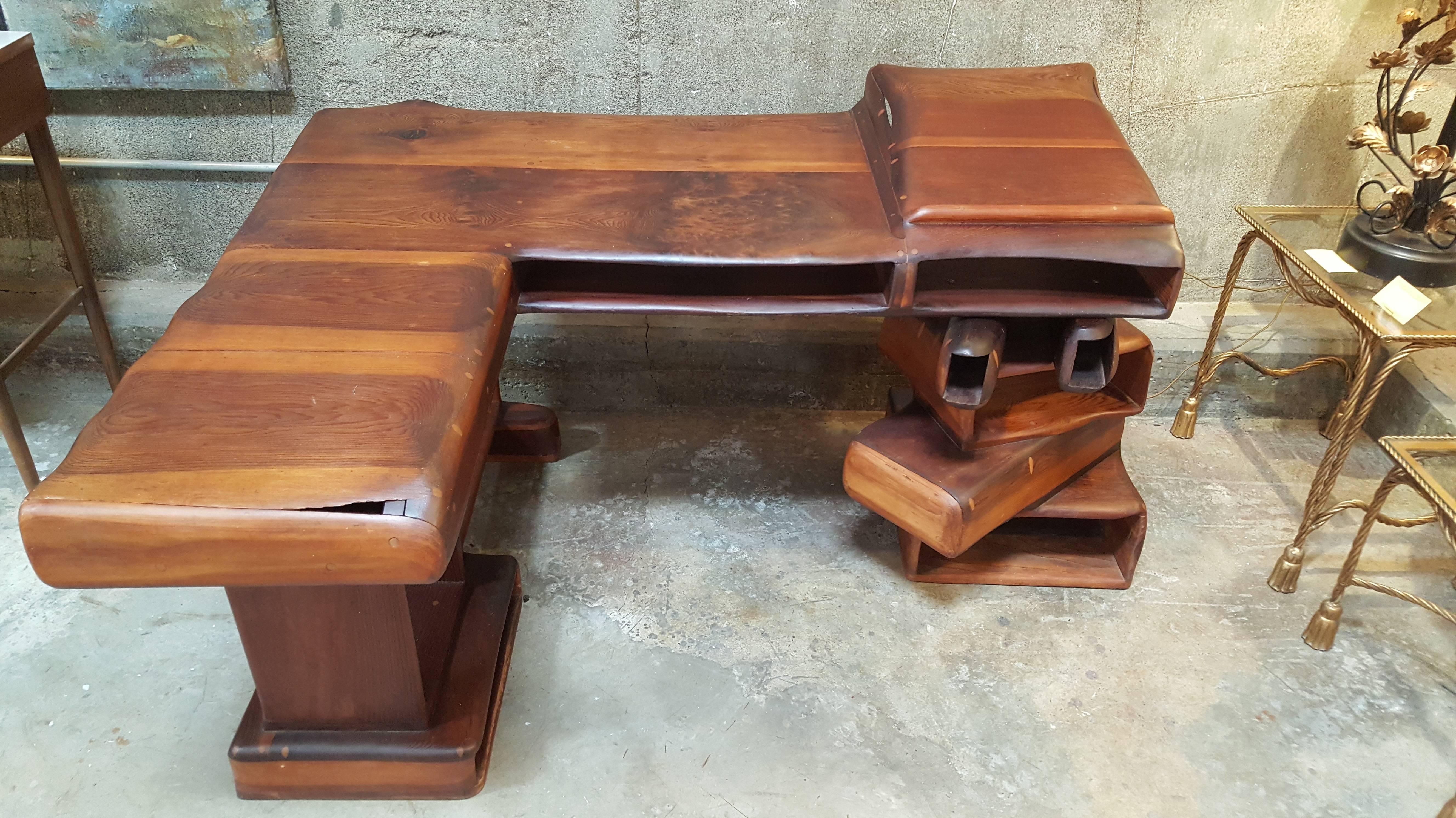 Organic Modern California Craft Redwood Desk 1970's