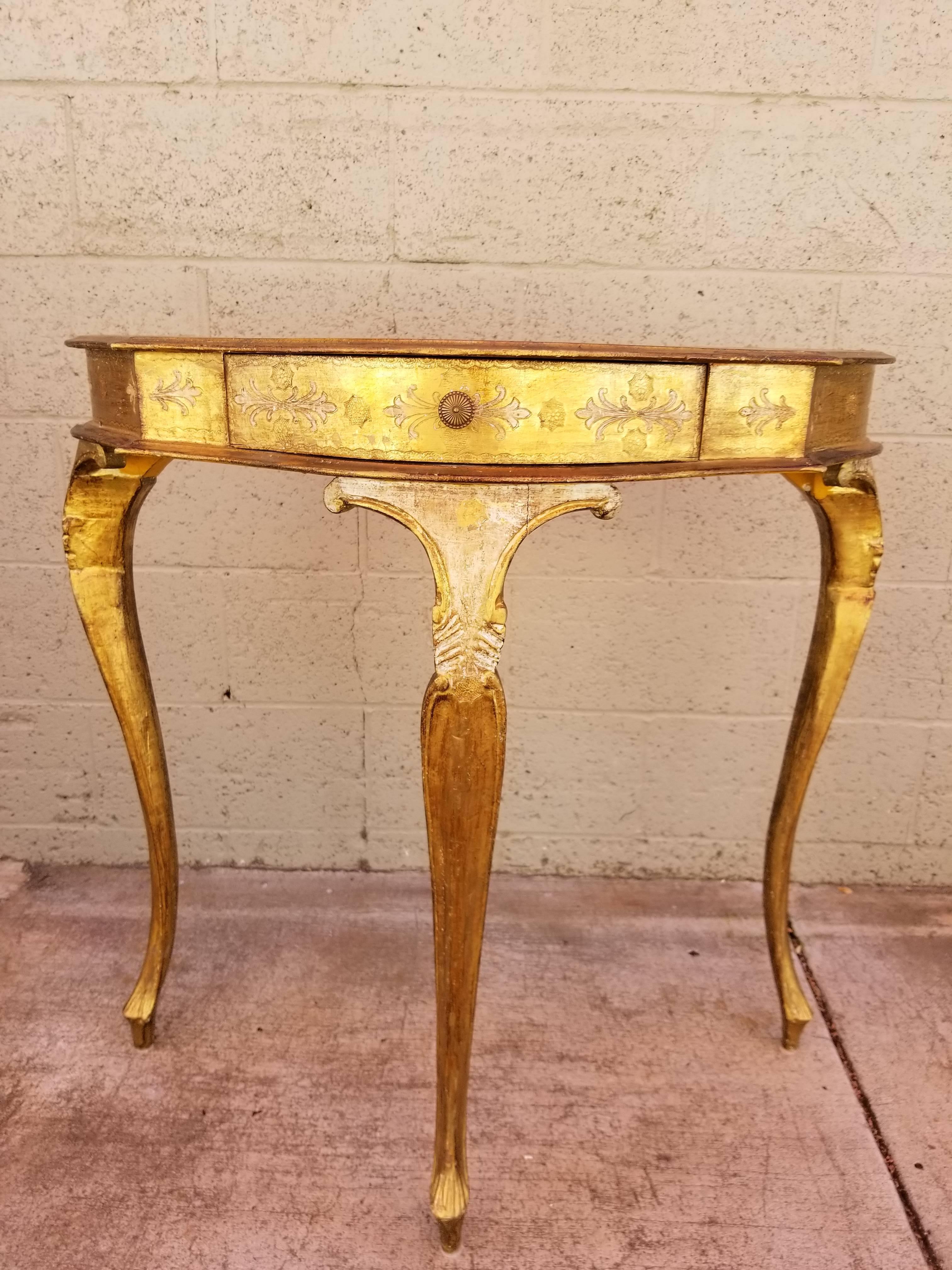 Venetian demilune table with center drawer. Original painted and lacquered surface.