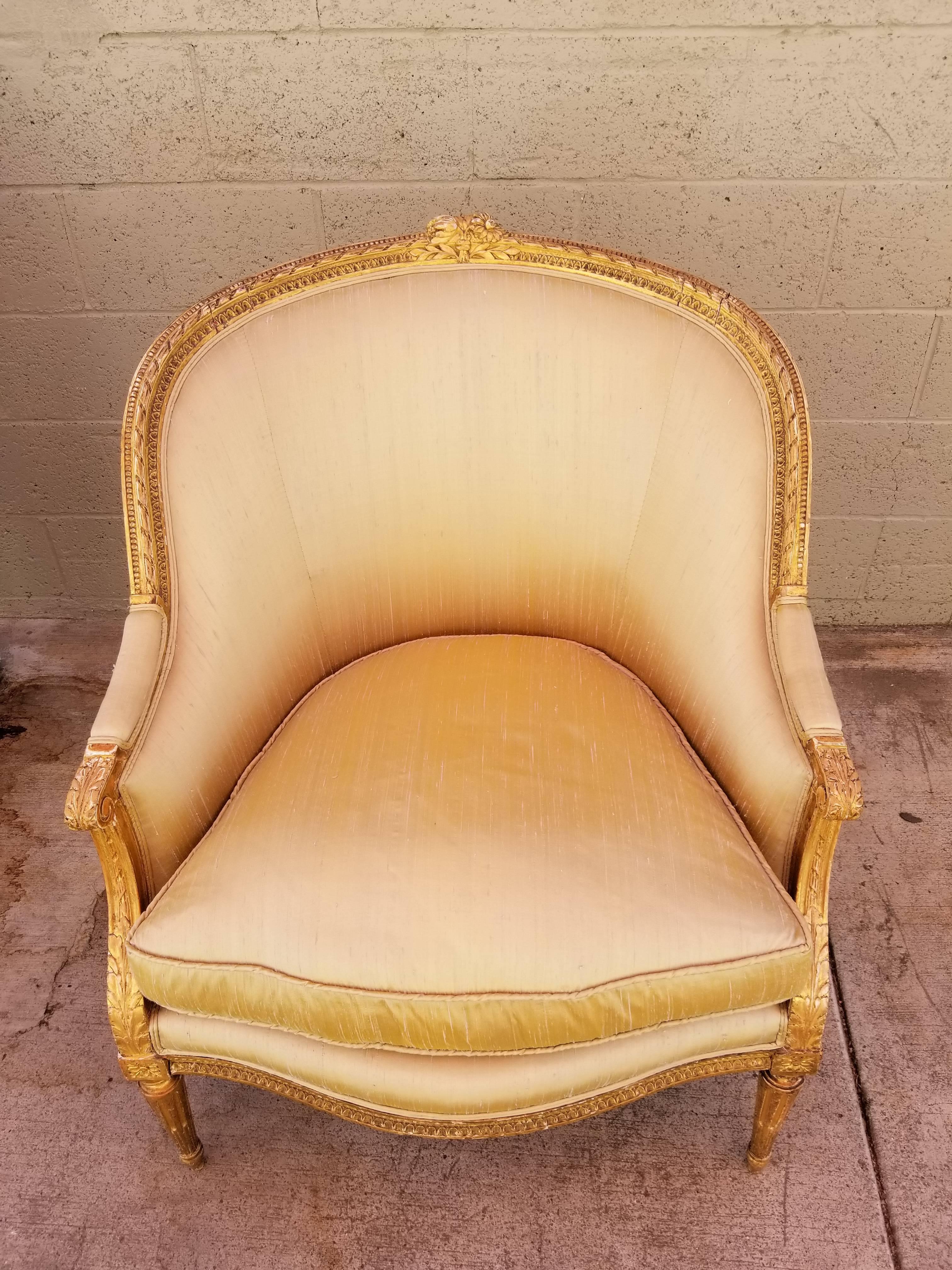 19th Century Gilt Louis XV Bergere In Excellent Condition In Fulton, CA