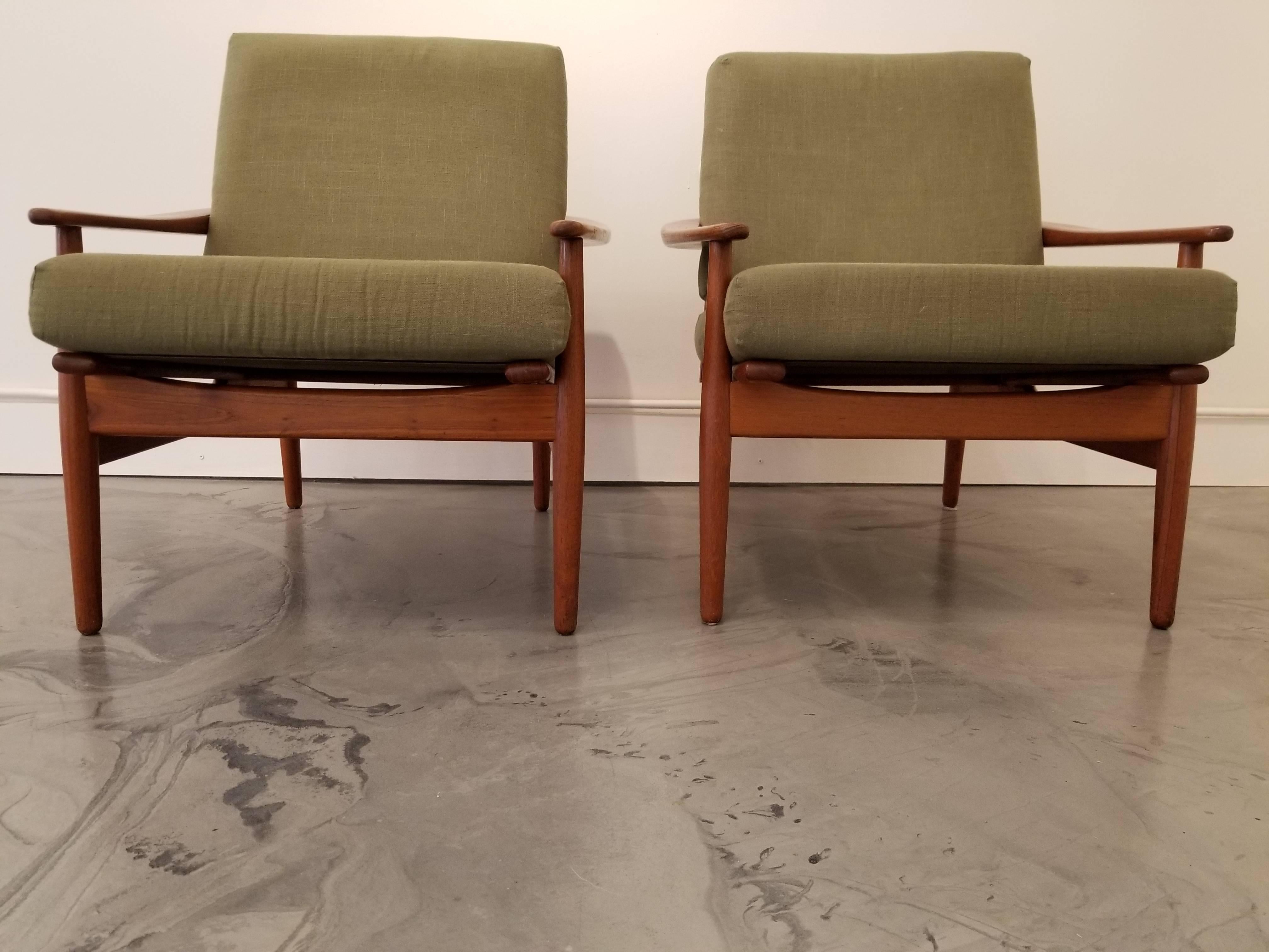 Scandinavian Modern Grete Jalk Attributed Teak Danish Modern Lounge Chairs