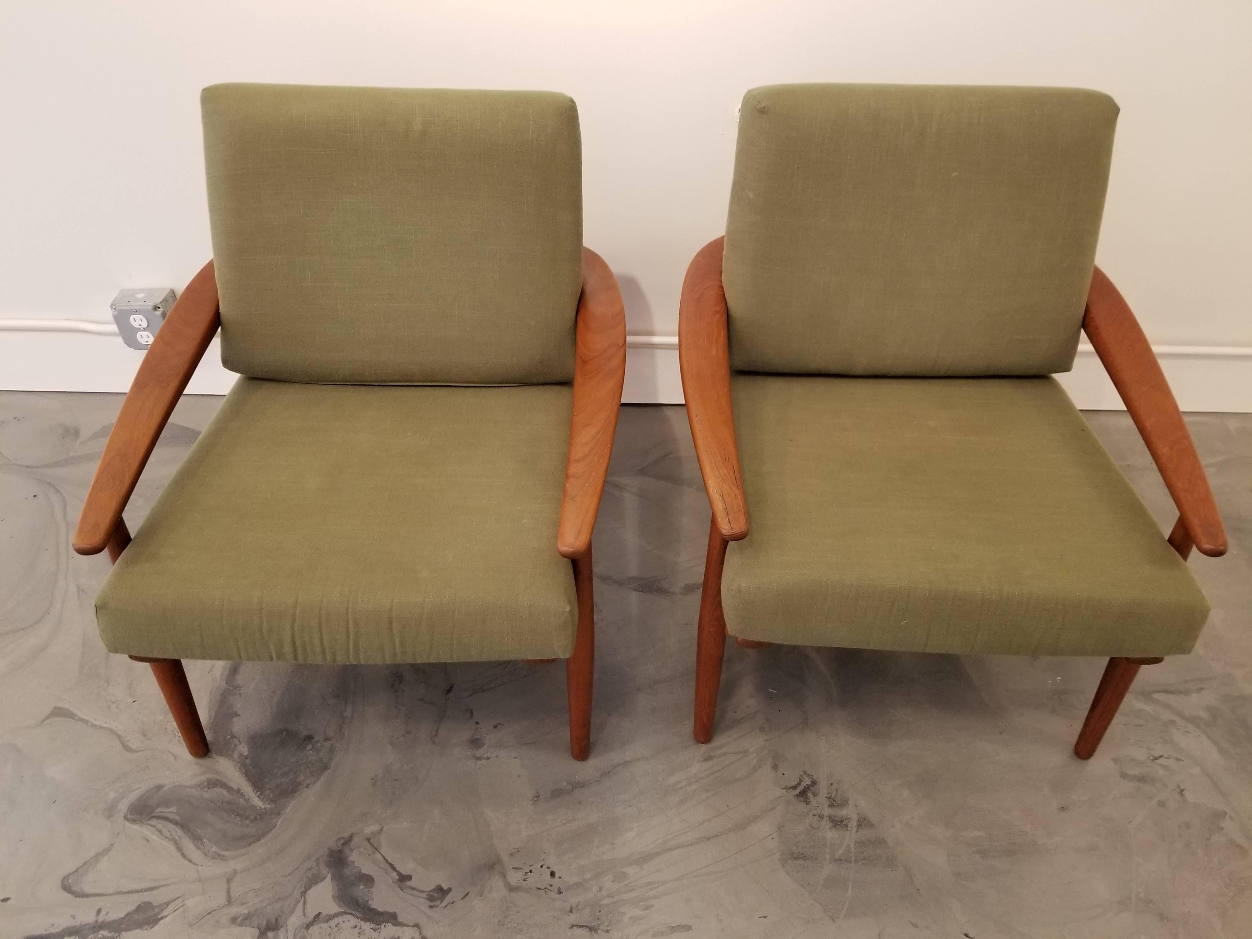 Grete Jalk Attributed Teak Danish Modern Lounge Chairs In Excellent Condition In Fulton, CA