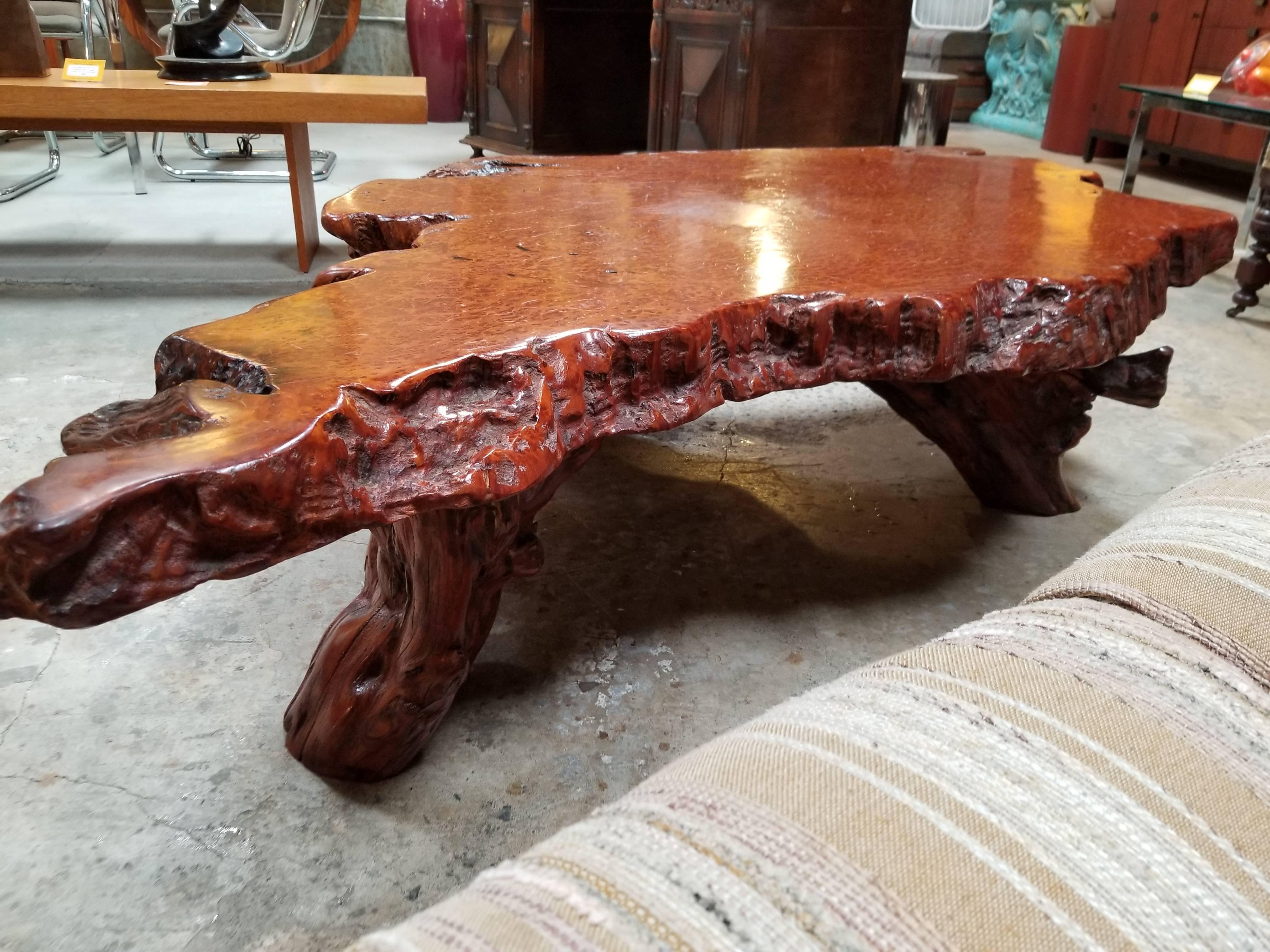 American Highly Figured Redwood Burl Coffee Table