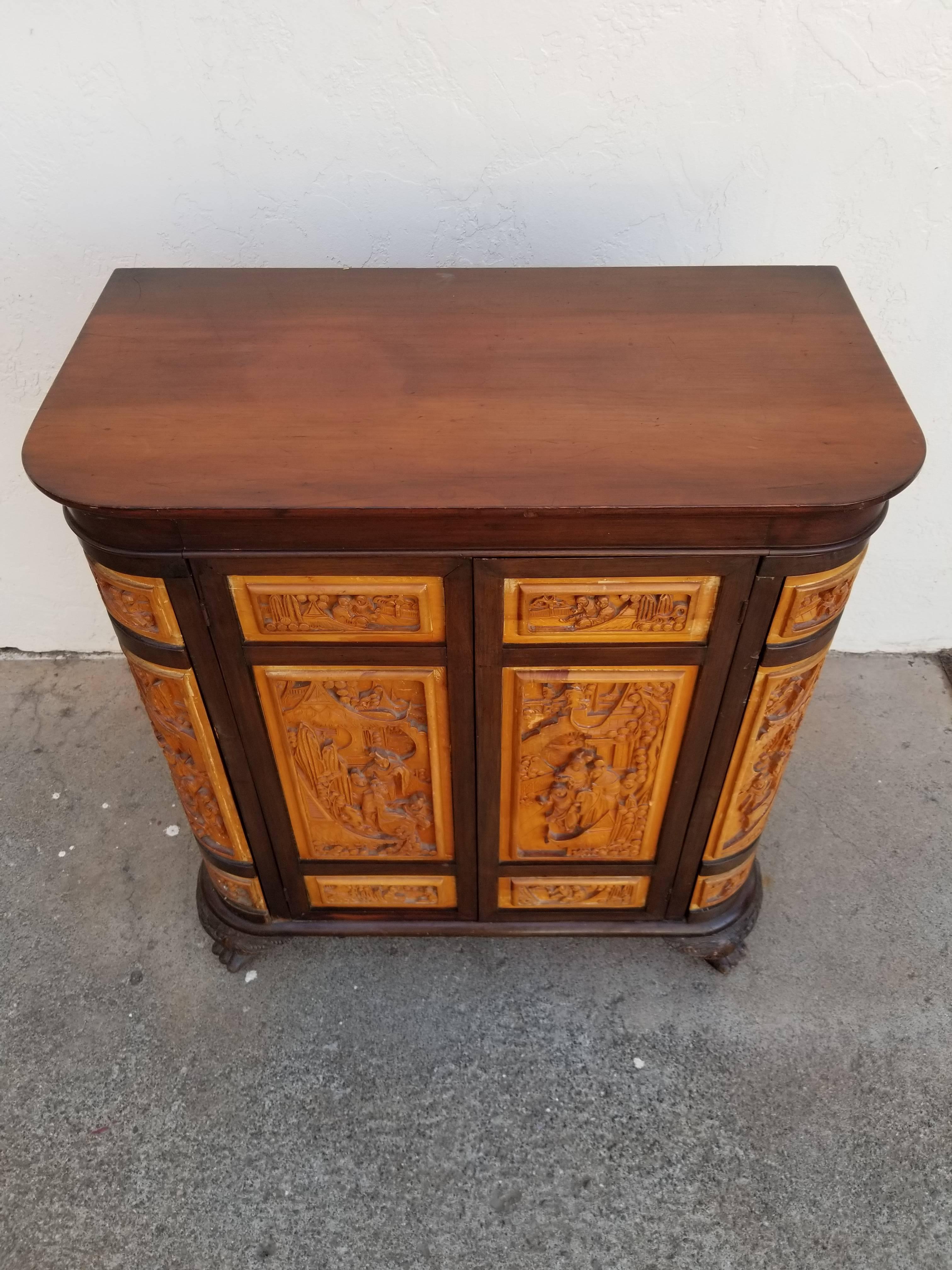 Carved Chinese Dry Bar In Excellent Condition In Fulton, CA