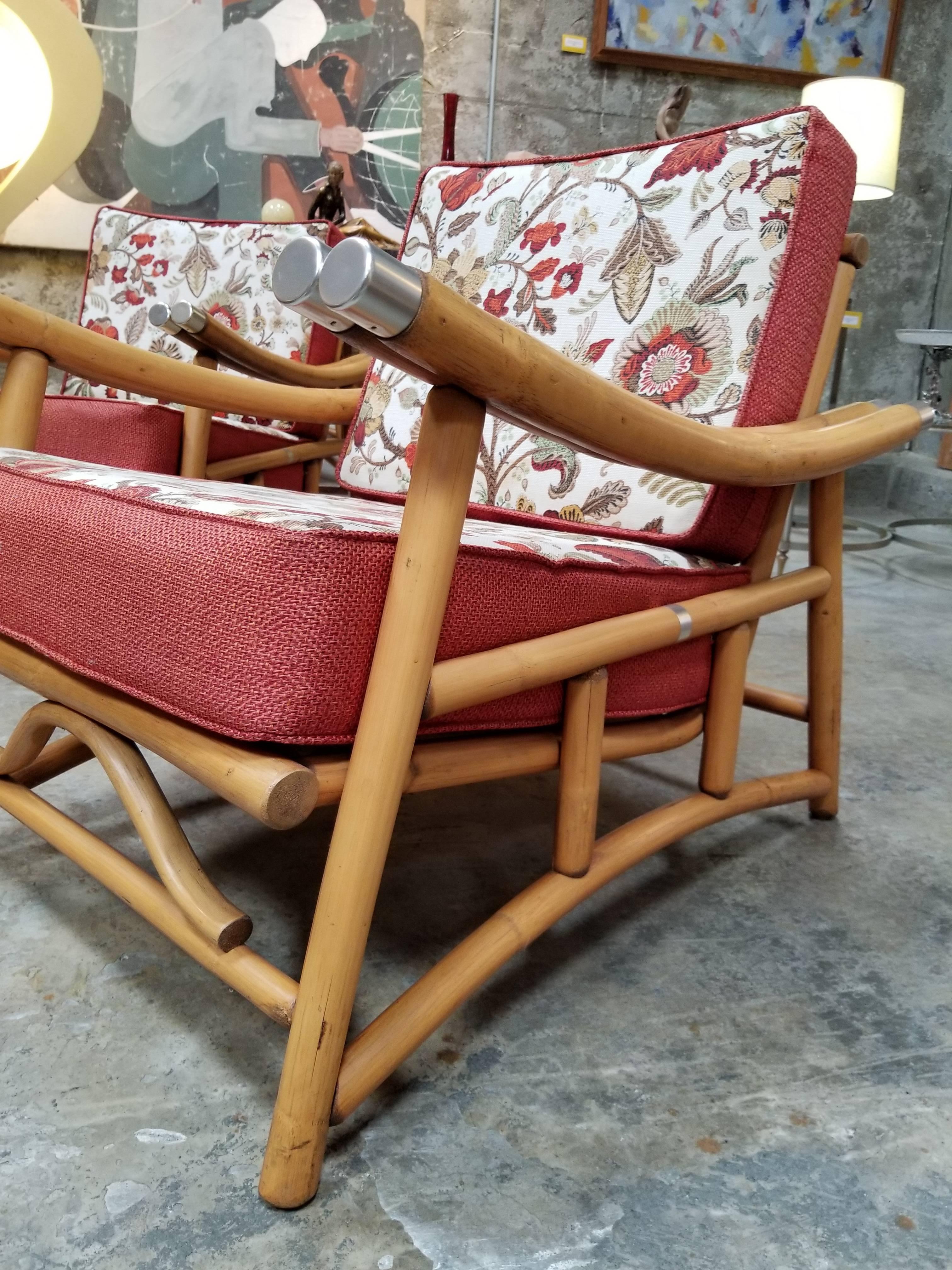 Pair Rattan Lounge Chairs  In Good Condition For Sale In Fulton, CA