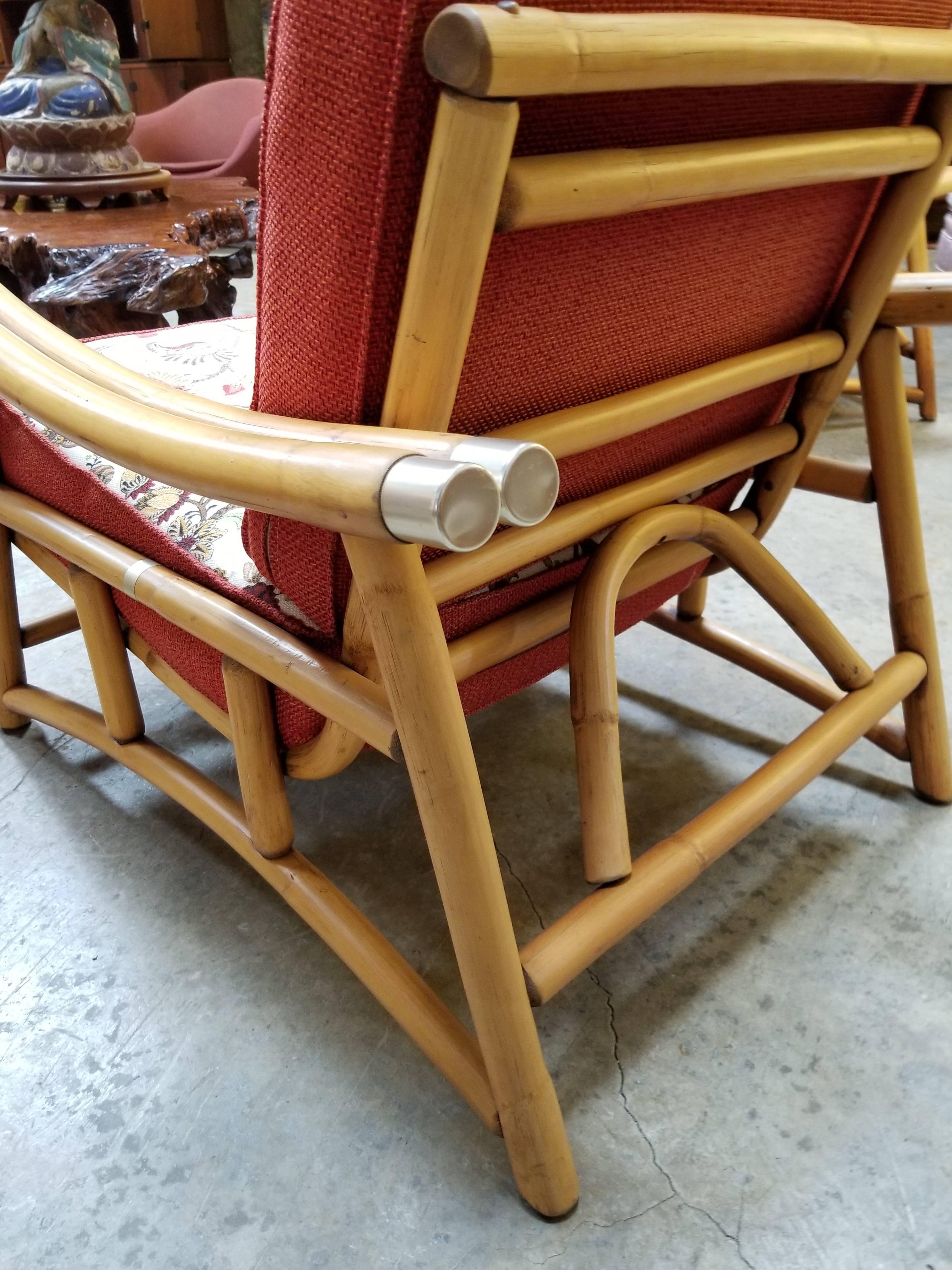 20th Century Pair Rattan Lounge Chairs  For Sale
