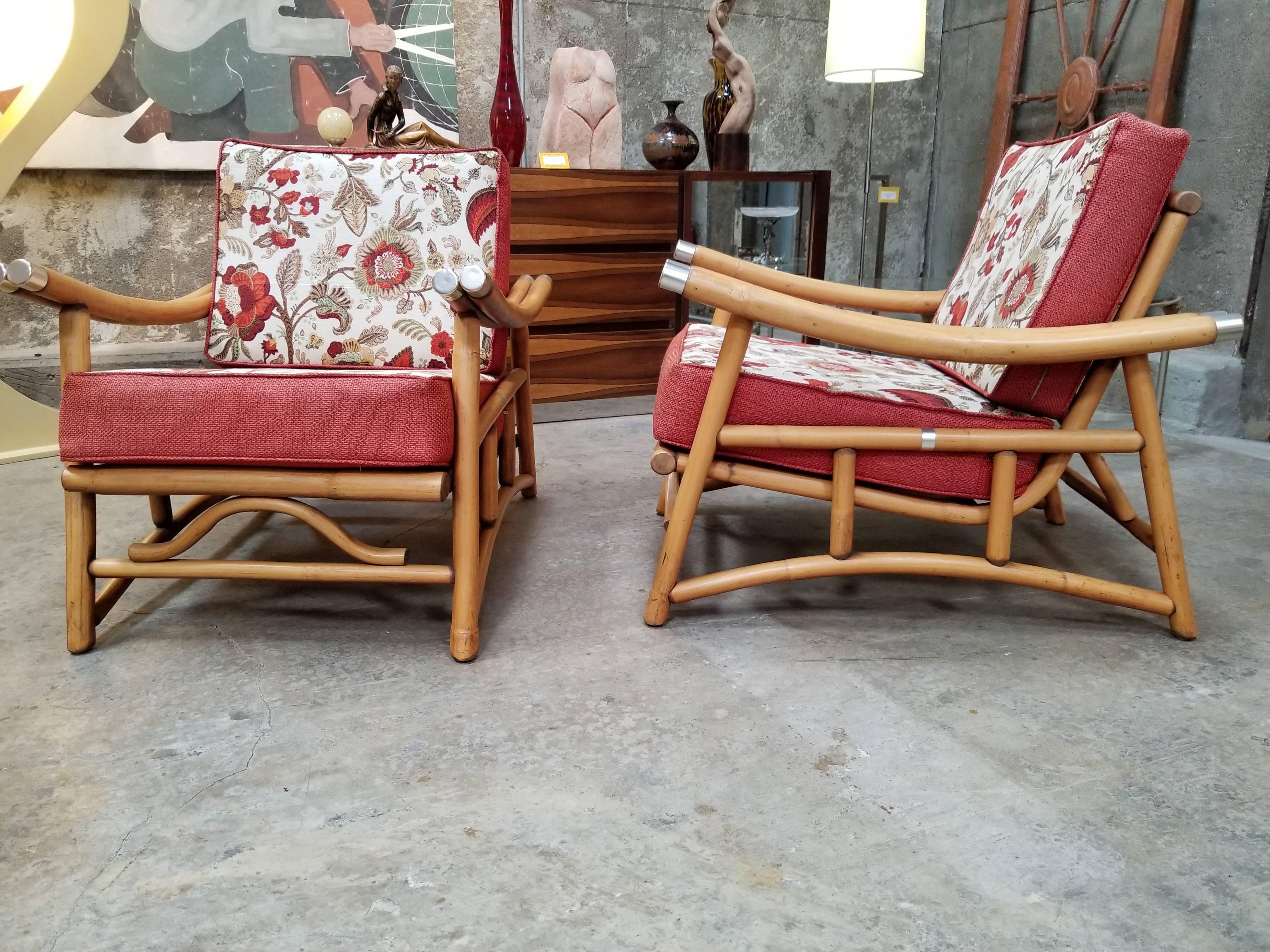 Mid-Century Modern Pair Rattan Lounge Chairs  For Sale