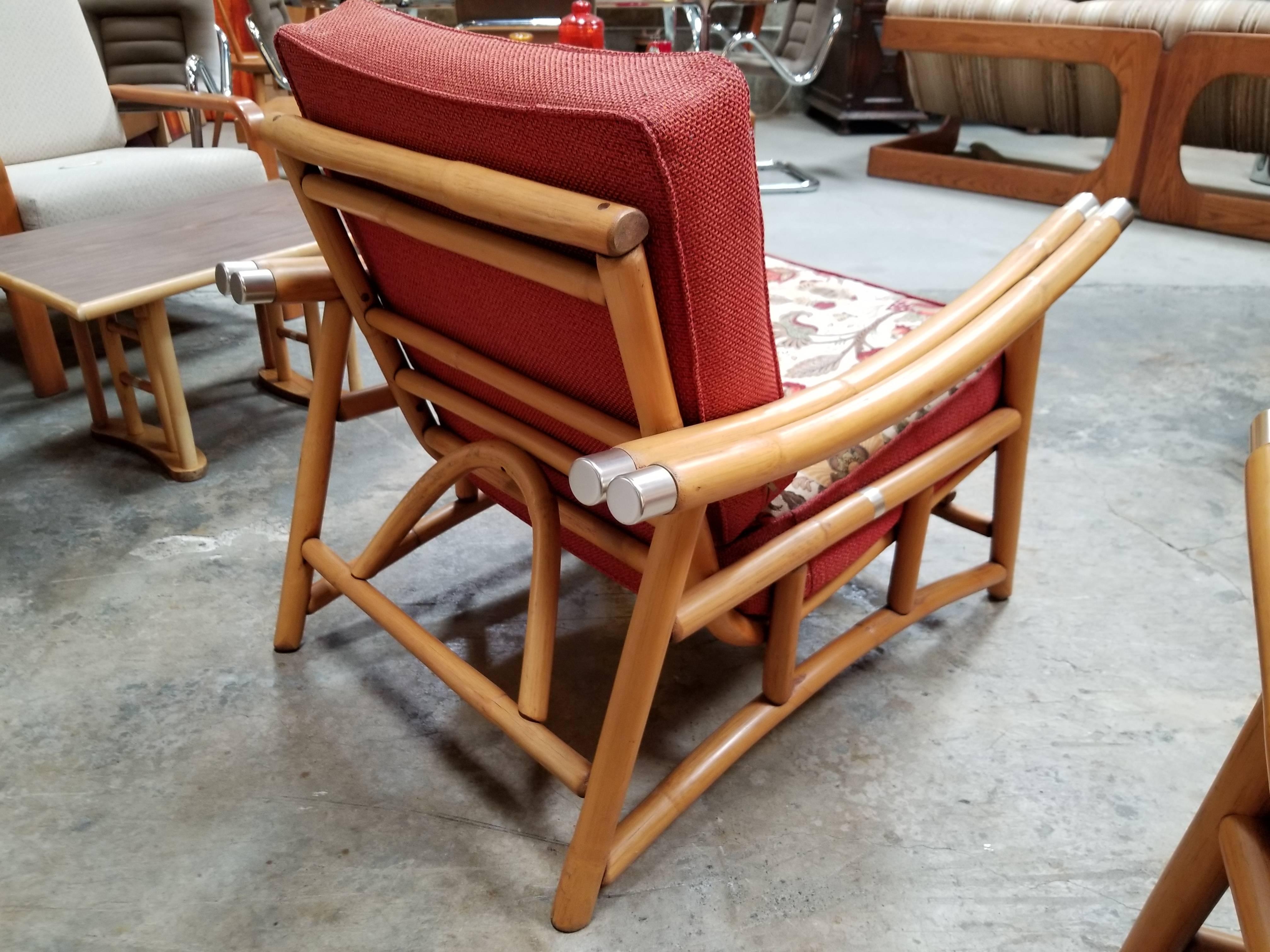 American Pair Rattan Lounge Chairs  For Sale