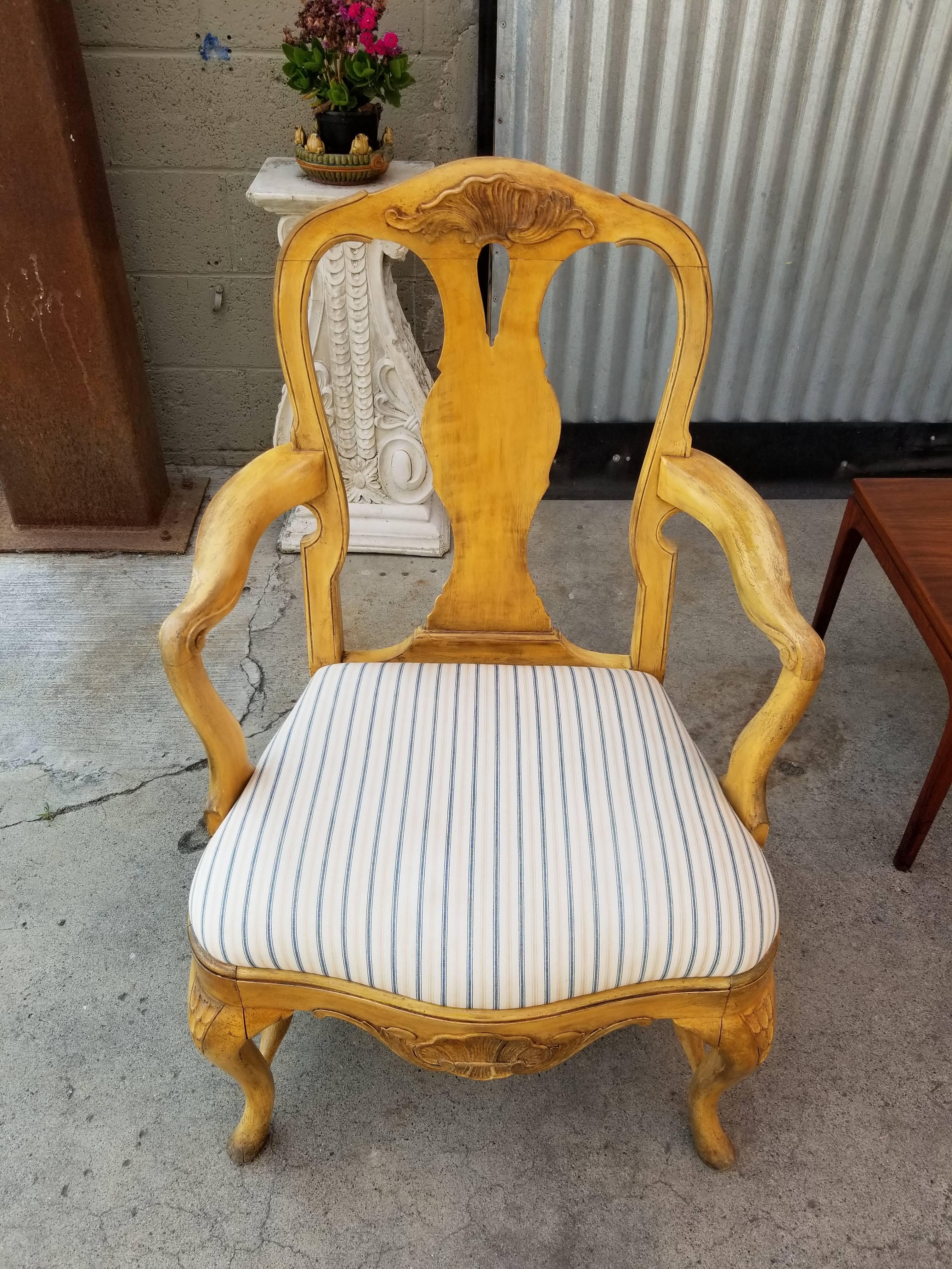 Painted Rococo Style Hand-Carved Armchair For Sale