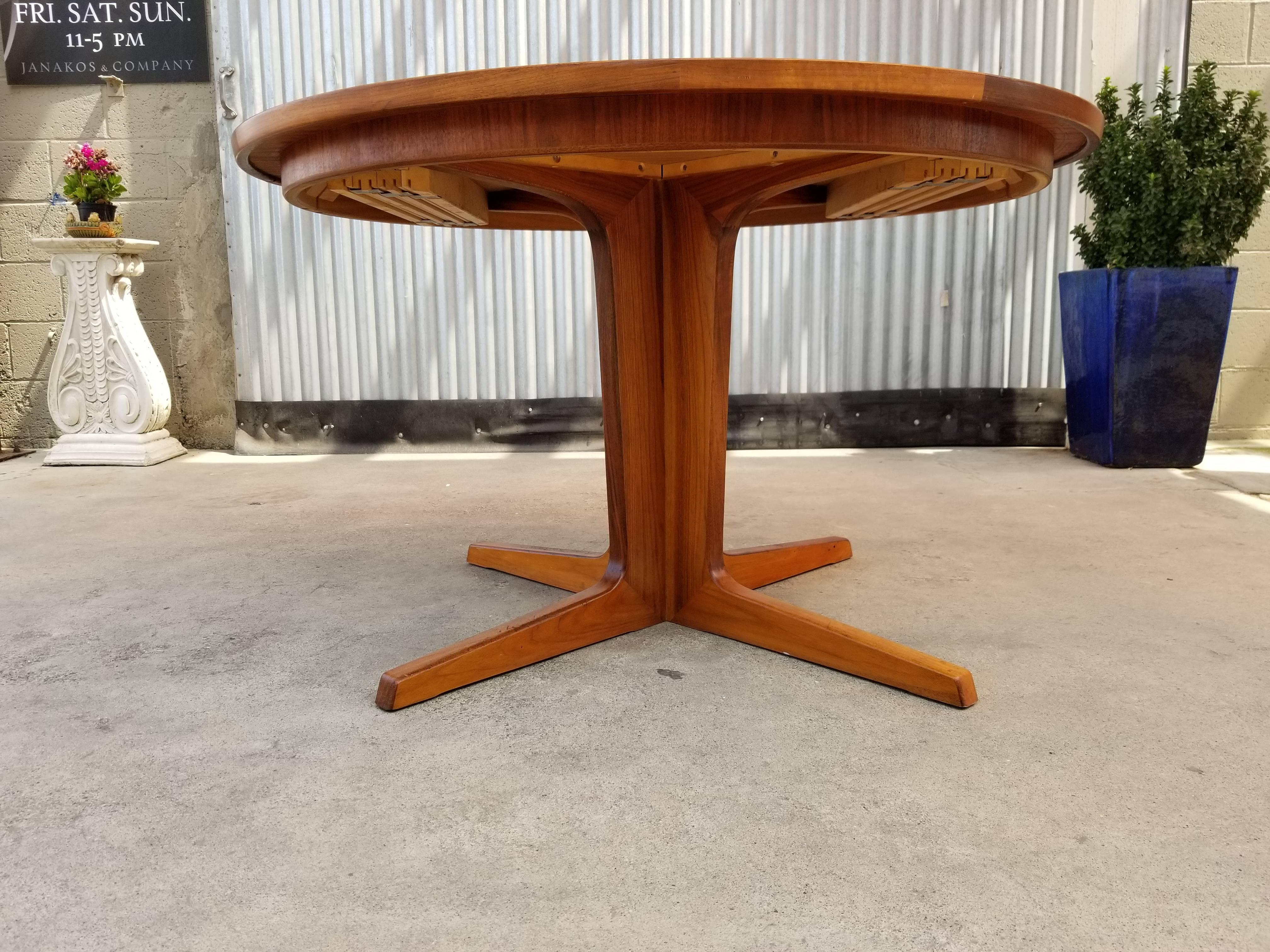 Danish Round Teak Dining Table with Two Leaves