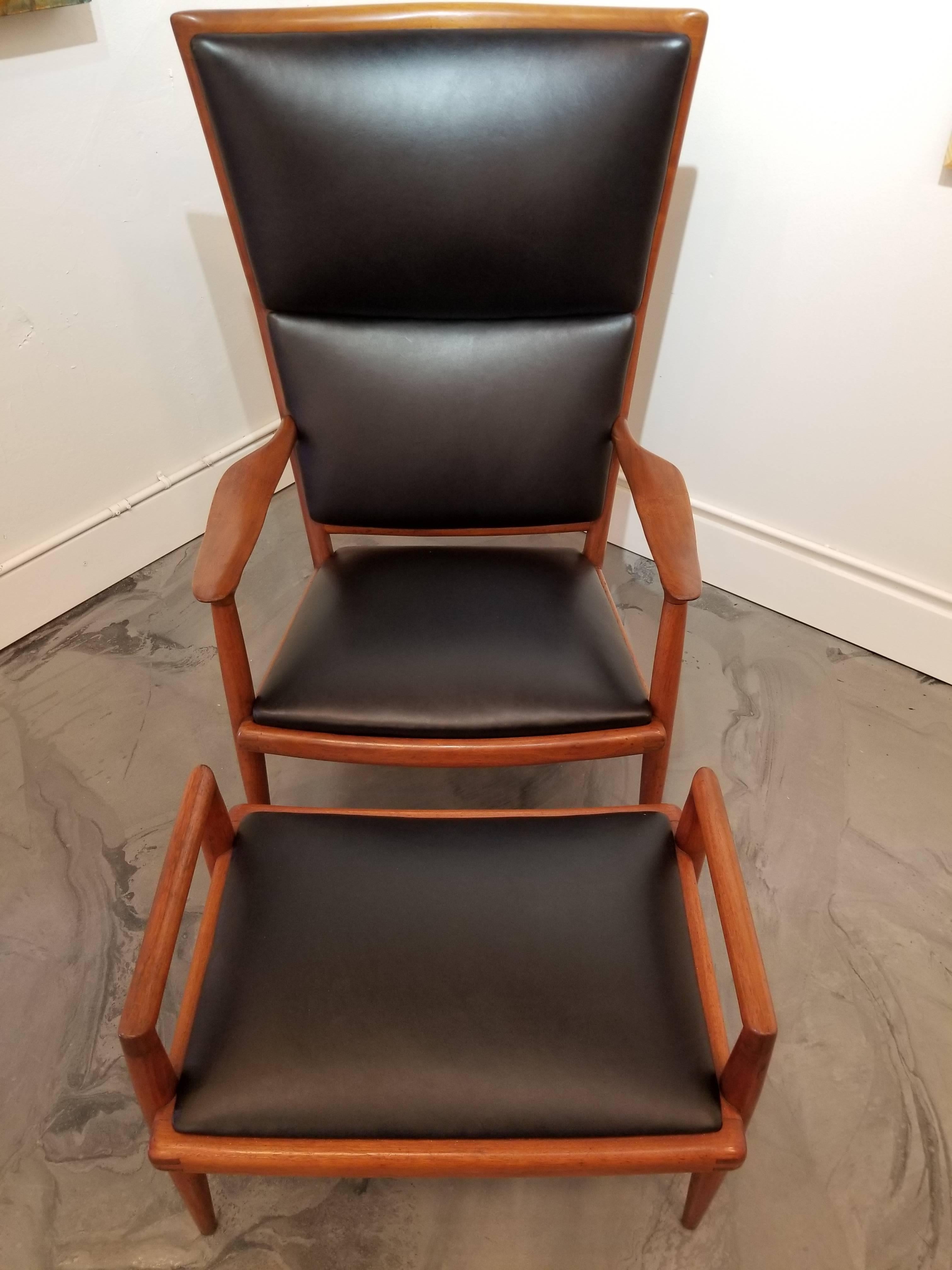 American Sam Maloof Leather Lounge Chair and Ottoman For Sale