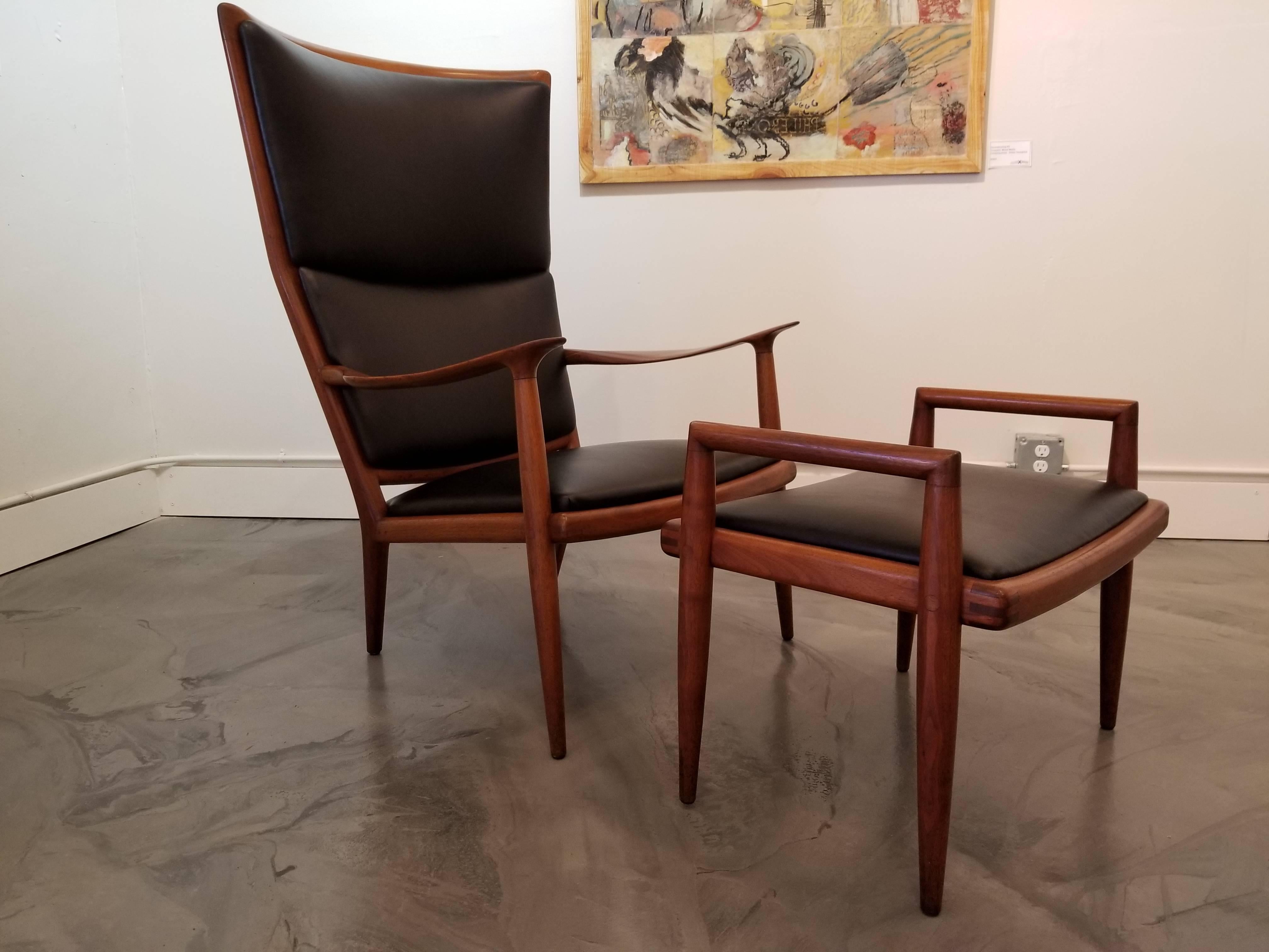 Mid-20th Century Sam Maloof Leather Lounge Chair and Ottoman For Sale
