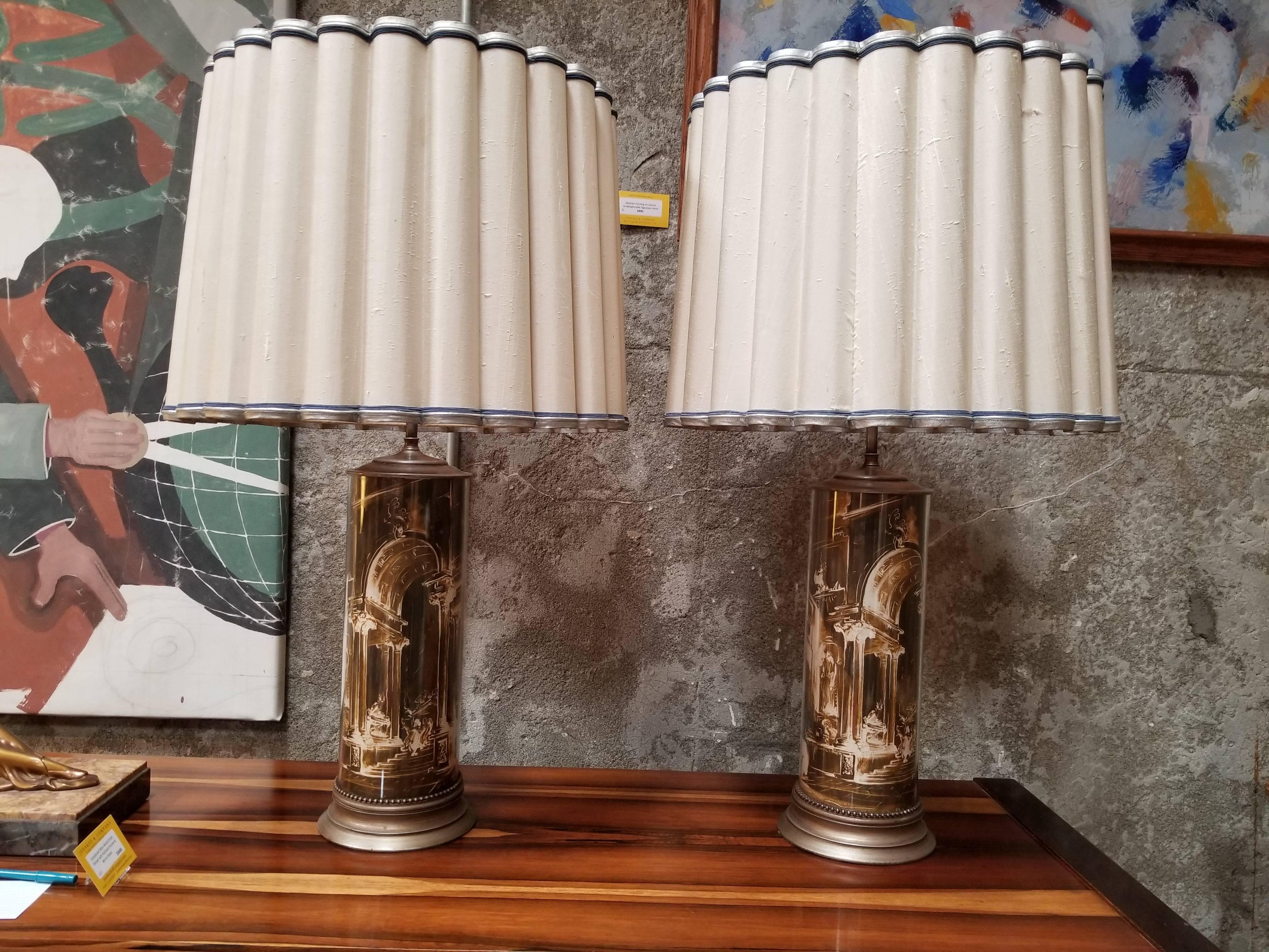 Piero Fornasetti Style Lamps Depicting Ancient Architecture 3
