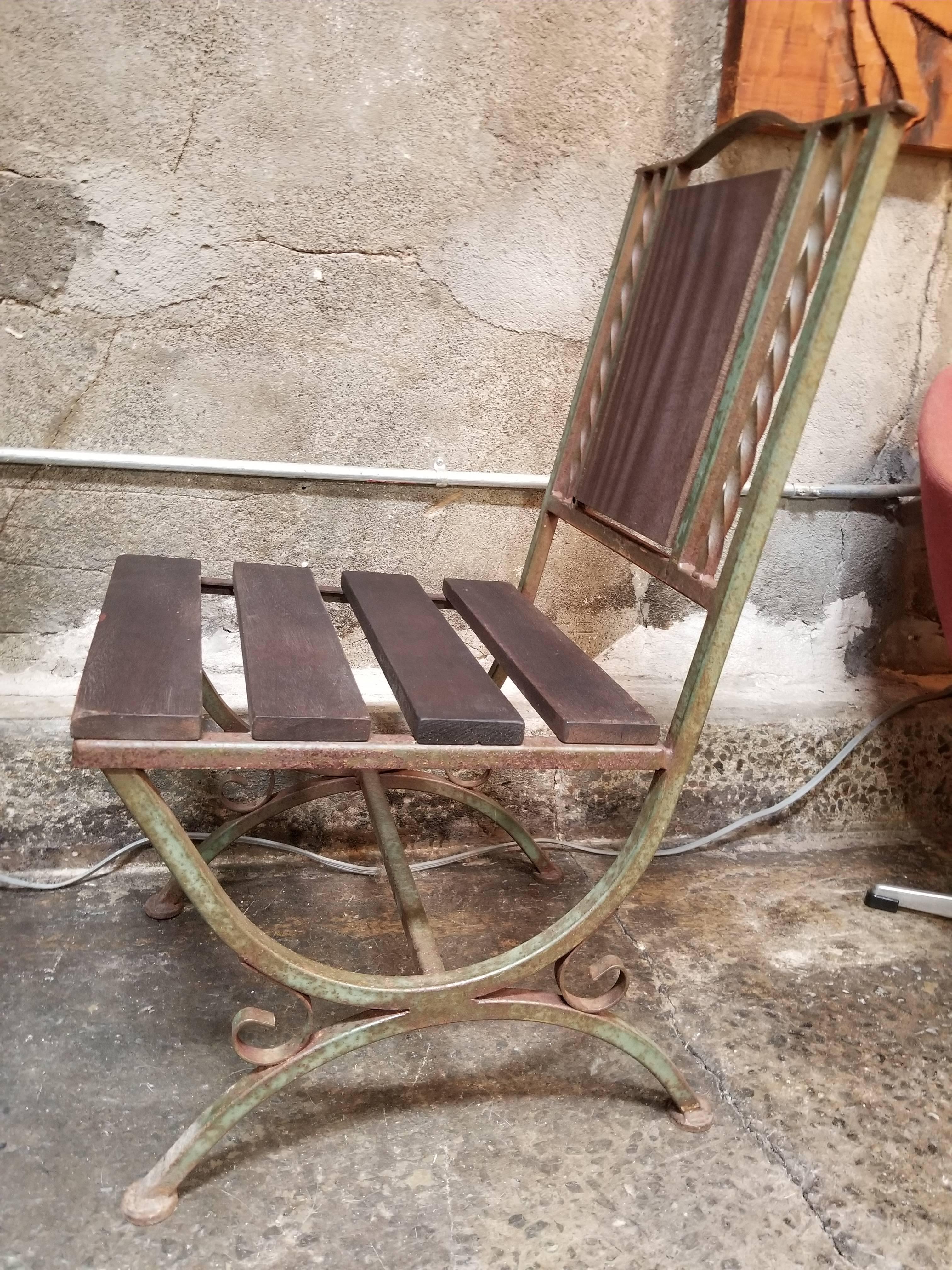 Distressed Iron and Steel Dining Chairs, Set of 6 In Good Condition For Sale In Fulton, CA
