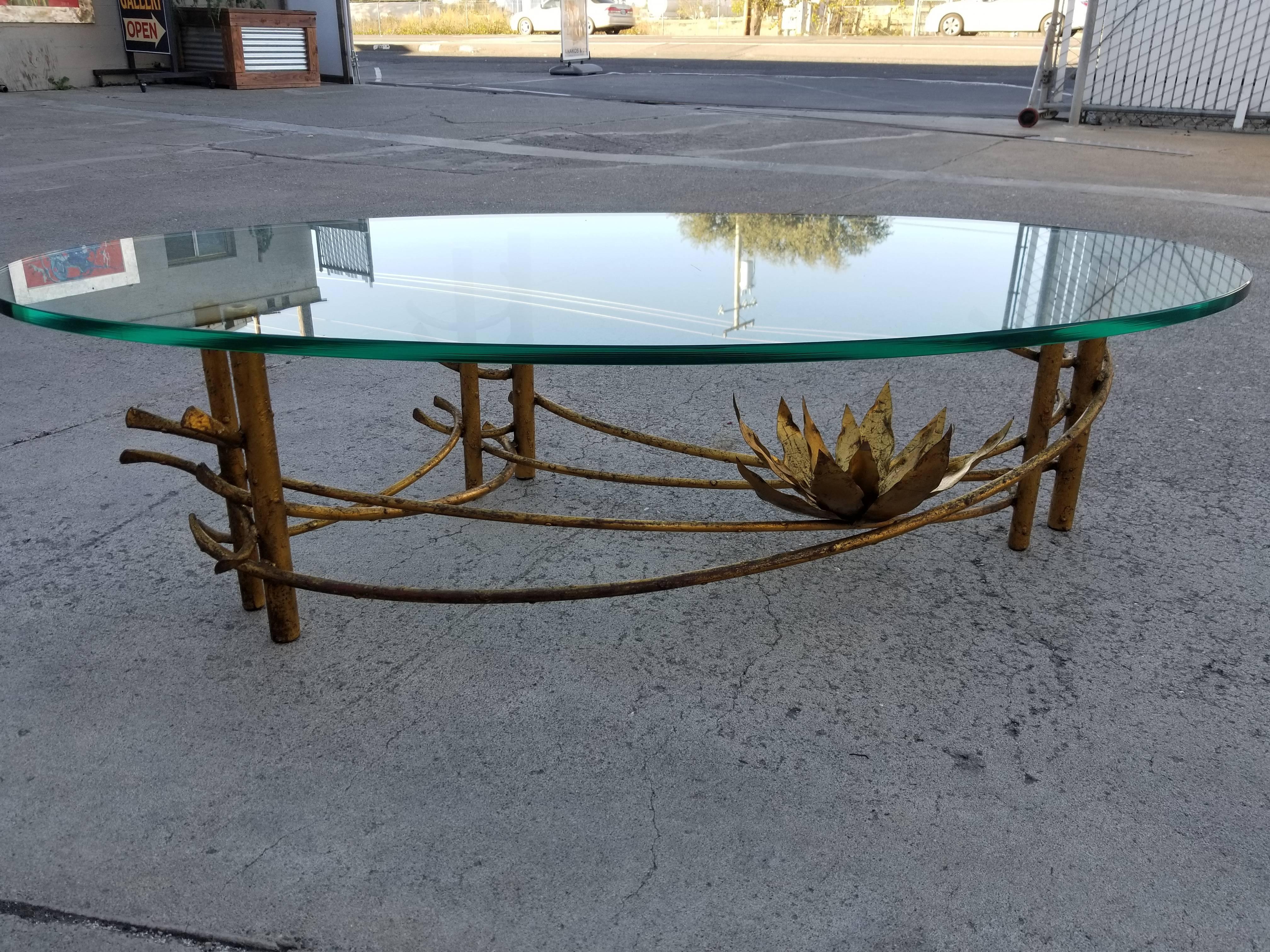 American Glass and Gilt Metal Coffee Table Attributed to Silas Seandel