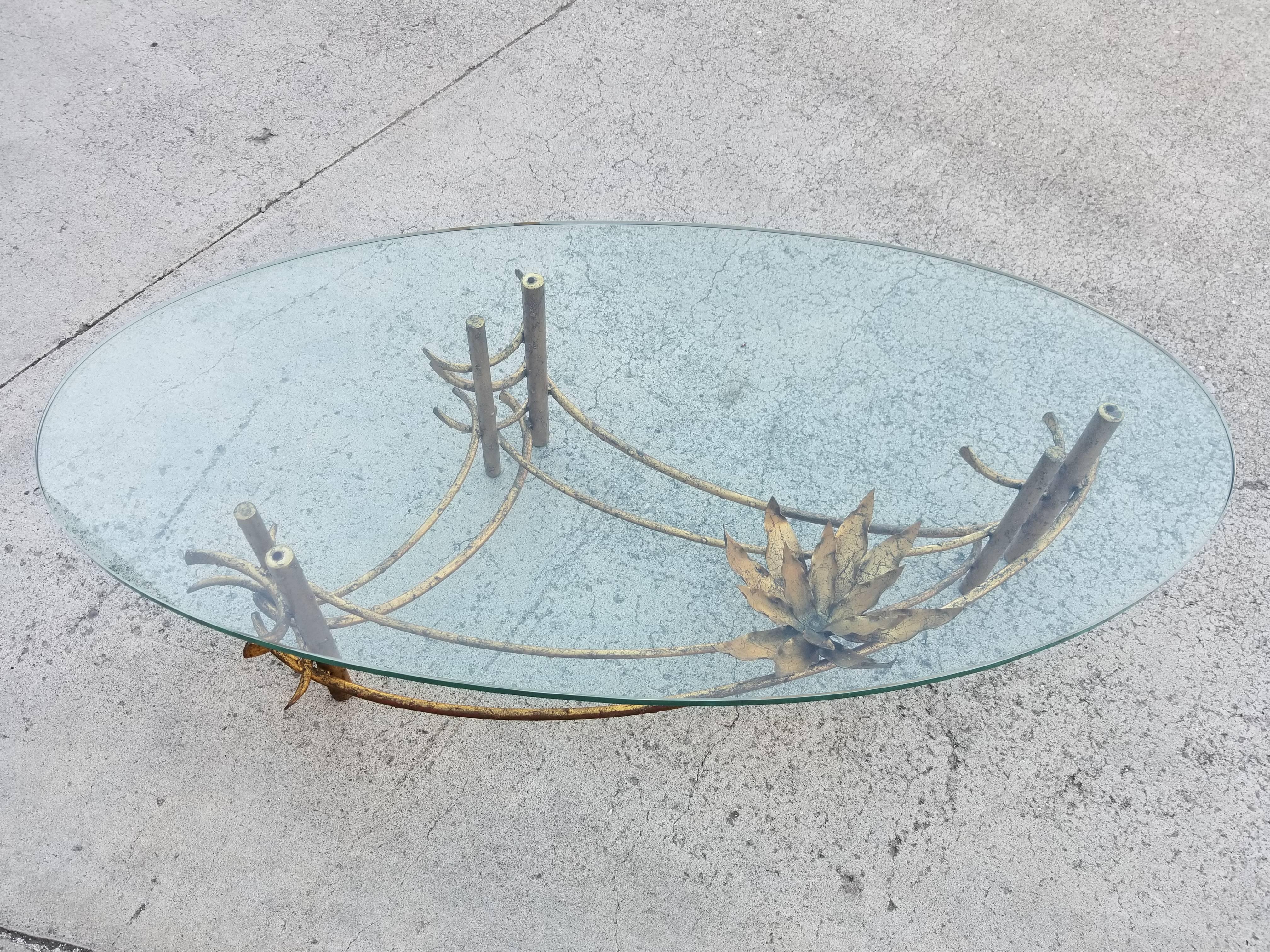 Glass and Gilt Metal Coffee Table Attributed to Silas Seandel In Good Condition In Fulton, CA