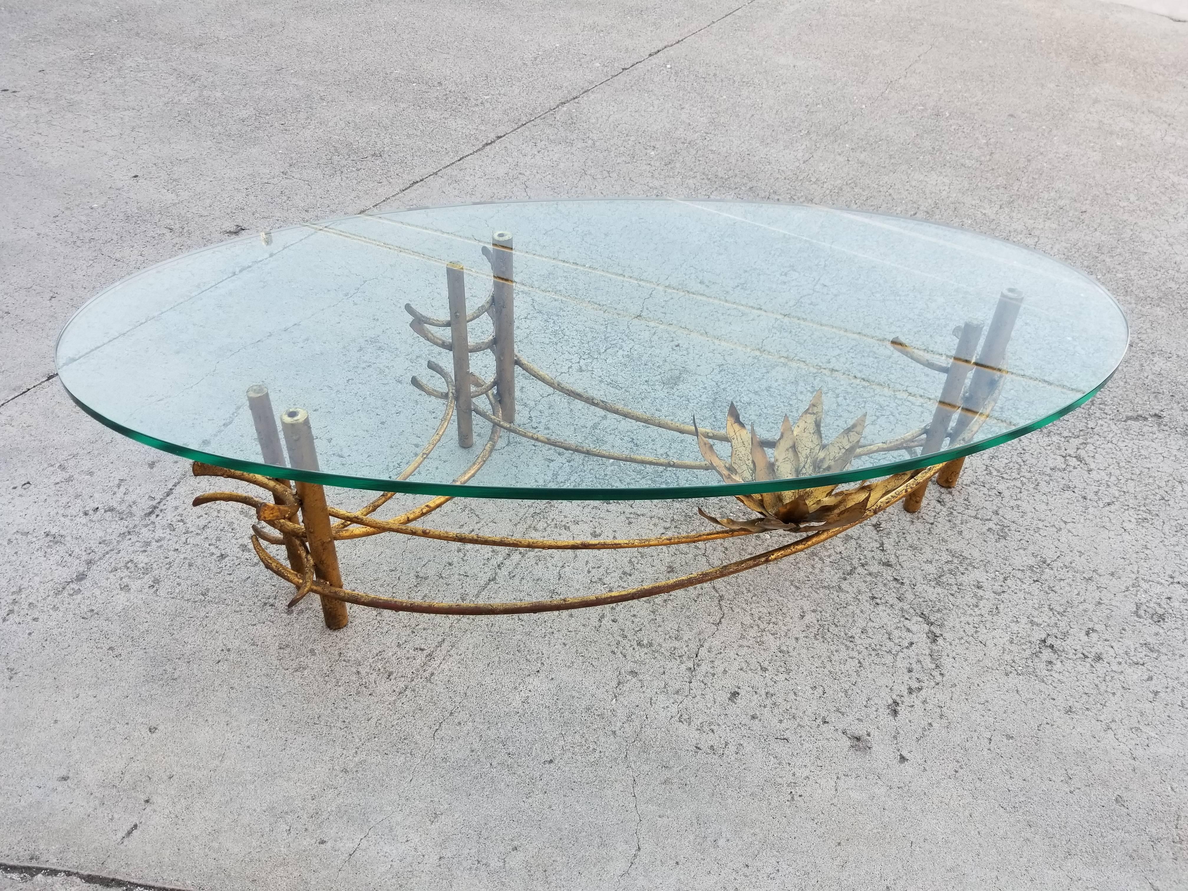 20th Century Glass and Gilt Metal Coffee Table Attributed to Silas Seandel