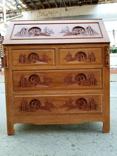 Hand Carved Chinese Drop-Front Desk by George Zee