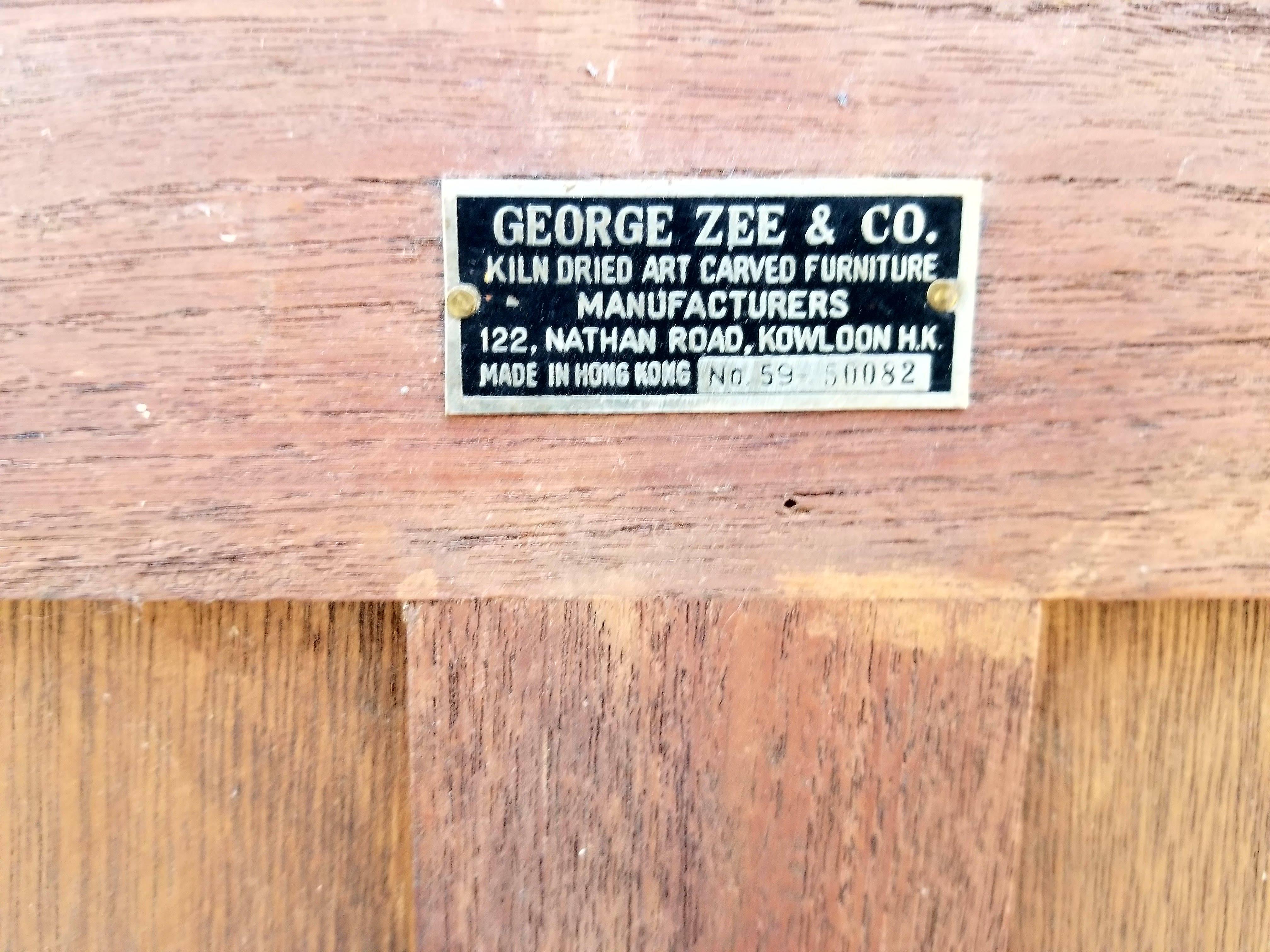 Hand Carved Chinese Drop-Front Desk by George Zee In Excellent Condition For Sale In Fulton, CA