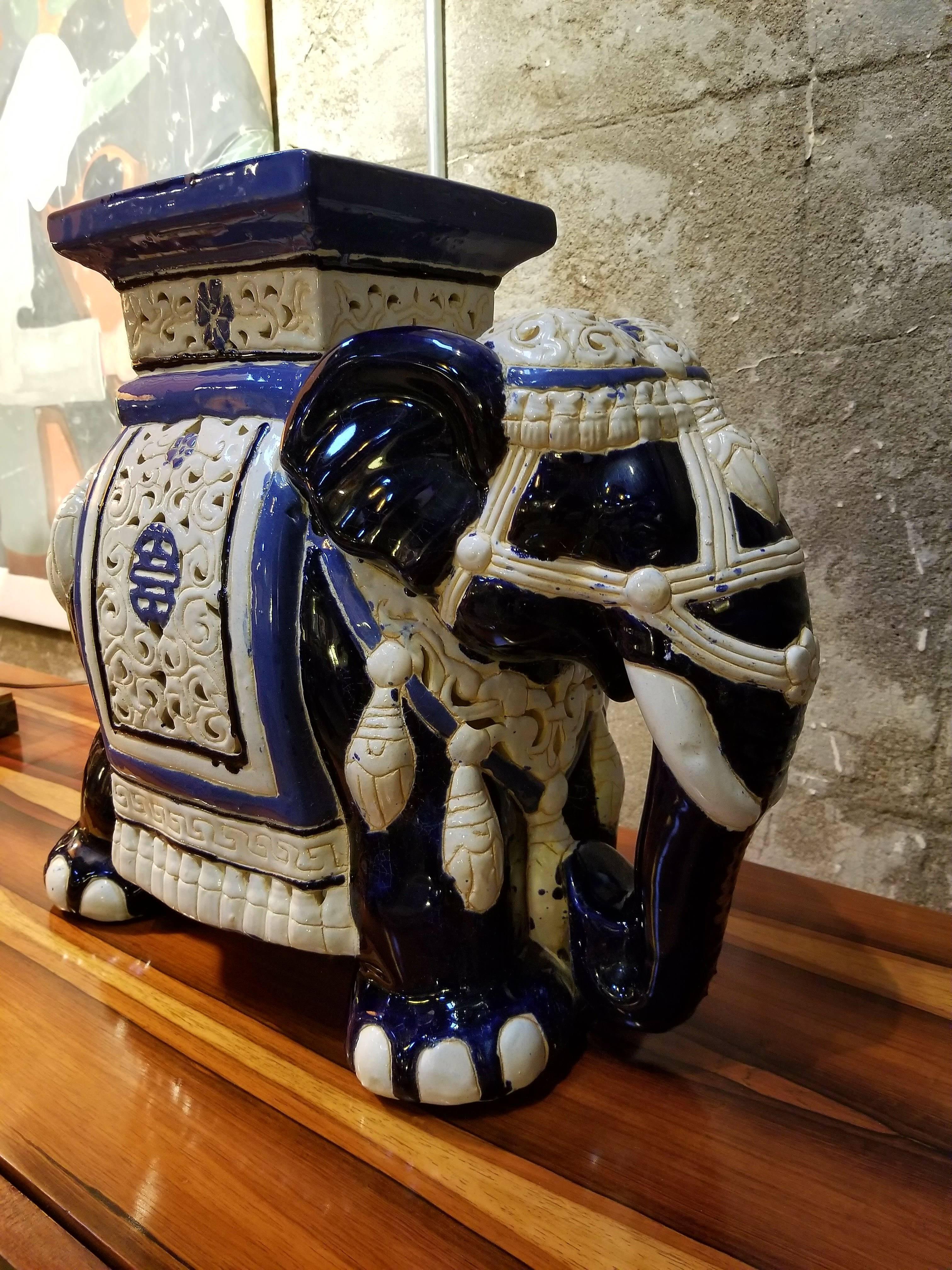 20th Century Ceramic Elephant Garden Stool