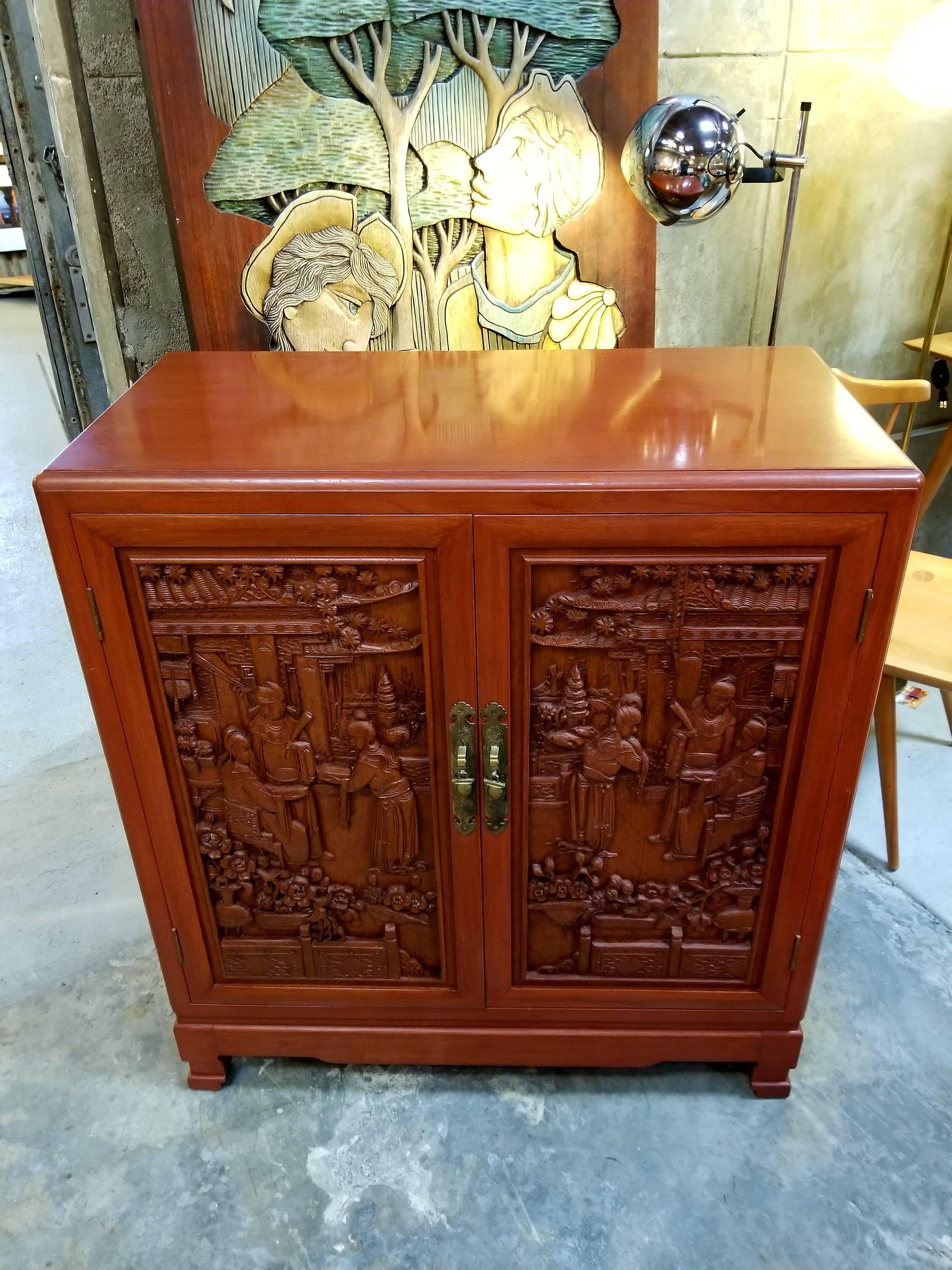 Profusely Carved Asian Fitted Cabinet by George Zee In Excellent Condition In Fulton, CA