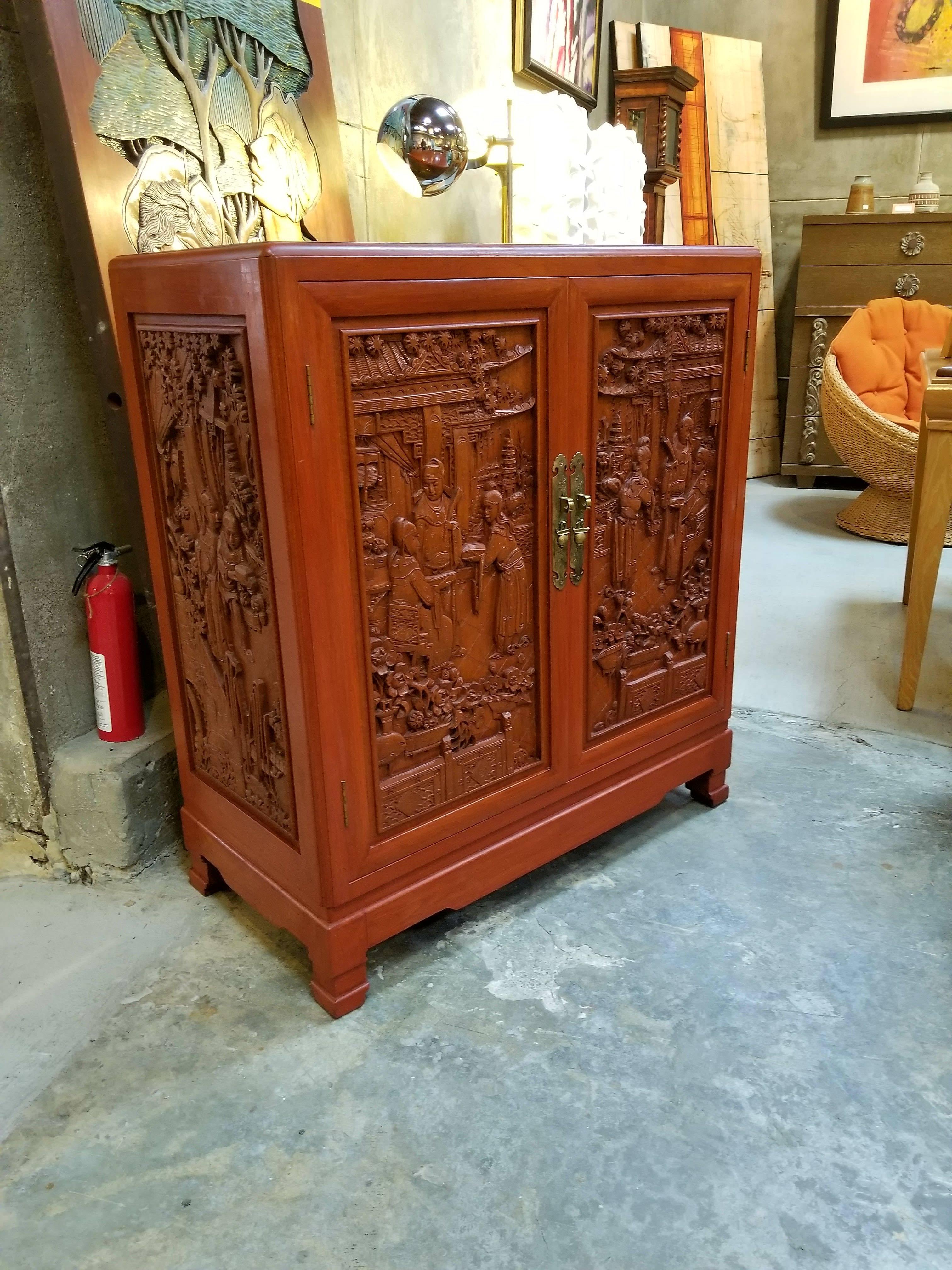 20th Century Profusely Carved Asian Fitted Cabinet by George Zee