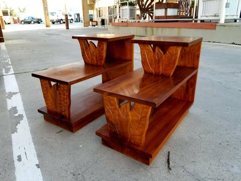 Pair of Hawaiian Koa Step End Tables at 1stDibs