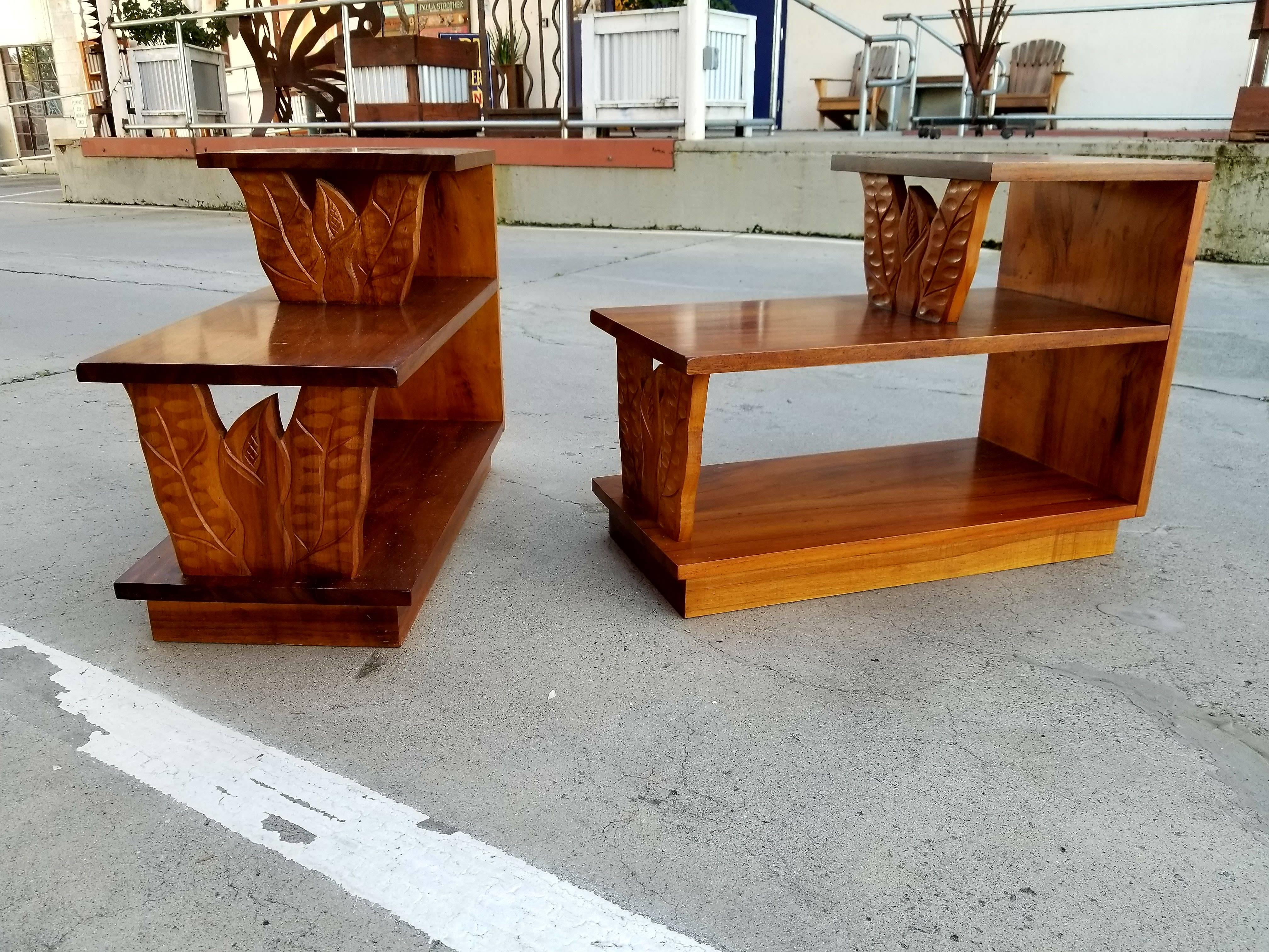 Mid-Century Modern Pair of Hawaiian Koa Step End Tables