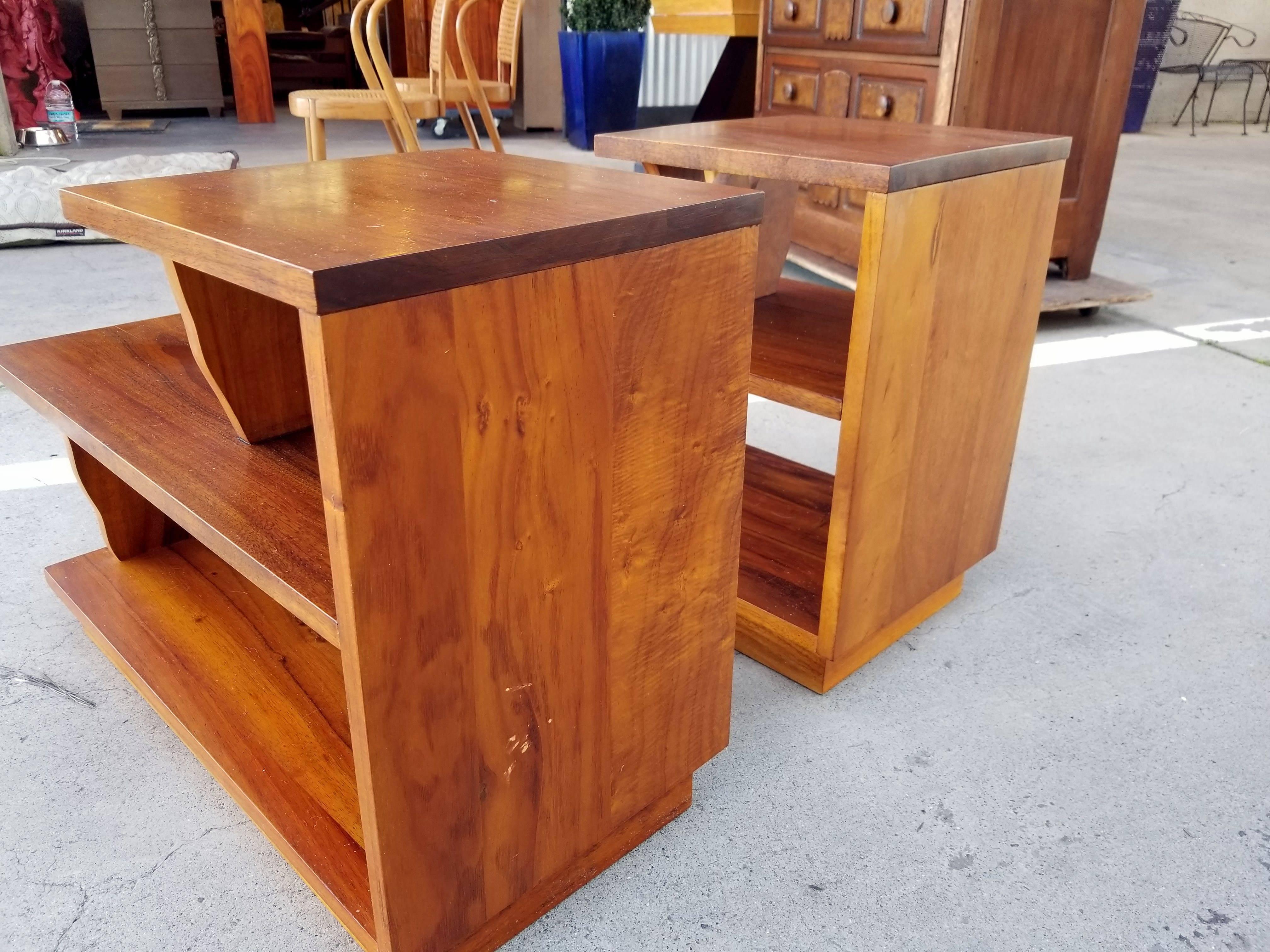 American Pair of Hawaiian Koa Step End Tables