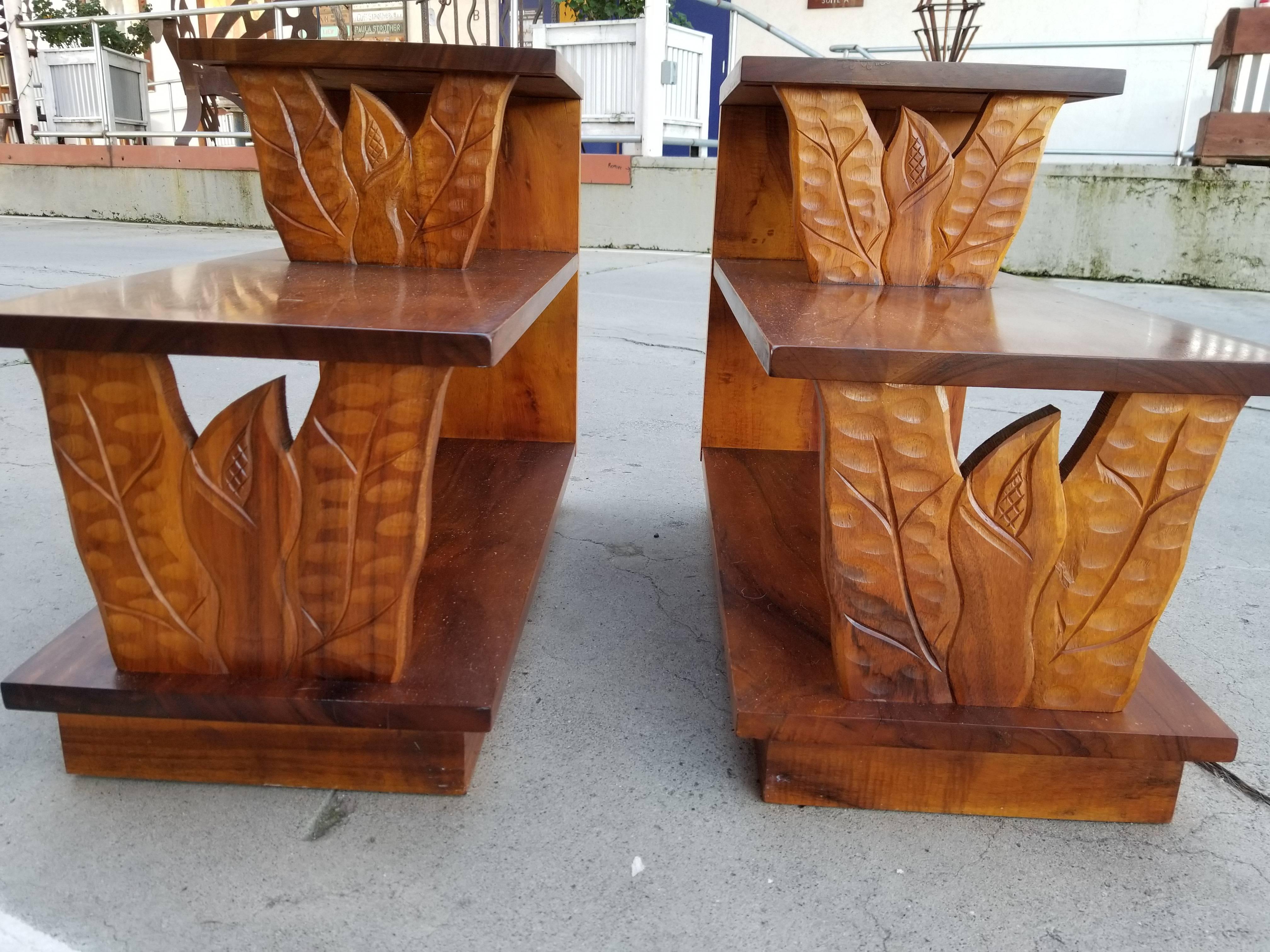 Pair of Hawaiian Koa Step End Tables In Excellent Condition In Fulton, CA