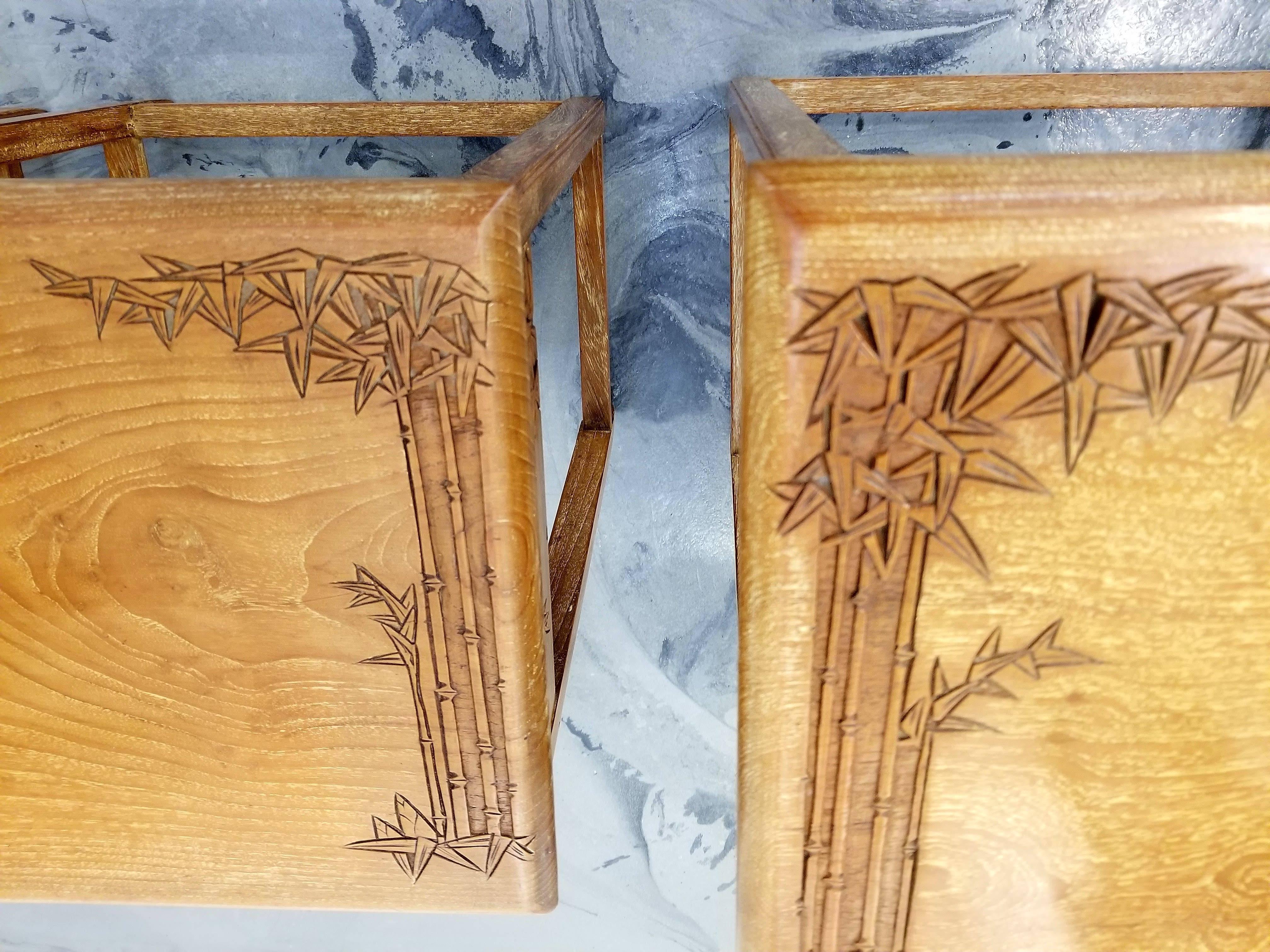 Carved Chinese Nesting End Tables by George Zee In Excellent Condition In Fulton, CA